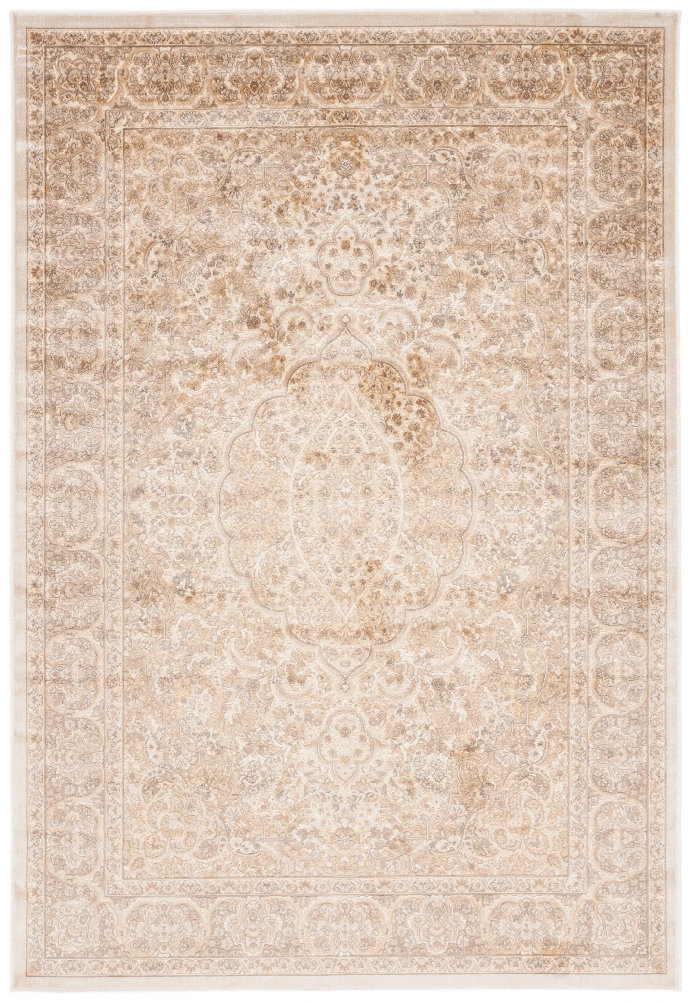 Paradise Medallion Border Rug in Stone / Cream