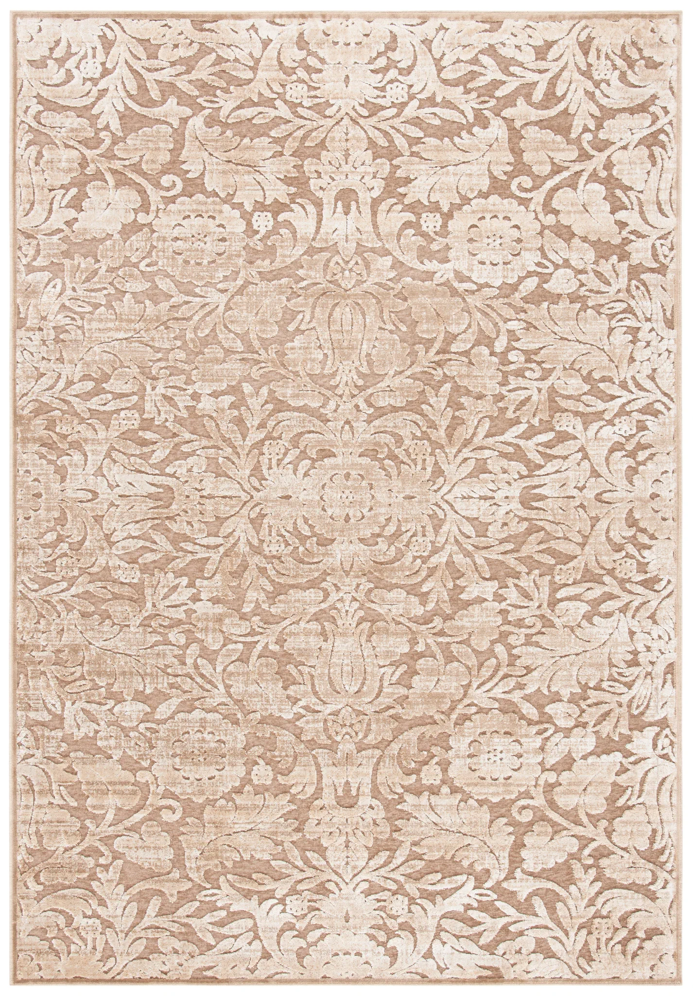 Paradise Foliate Damask Rug in Light Beige / Beige
