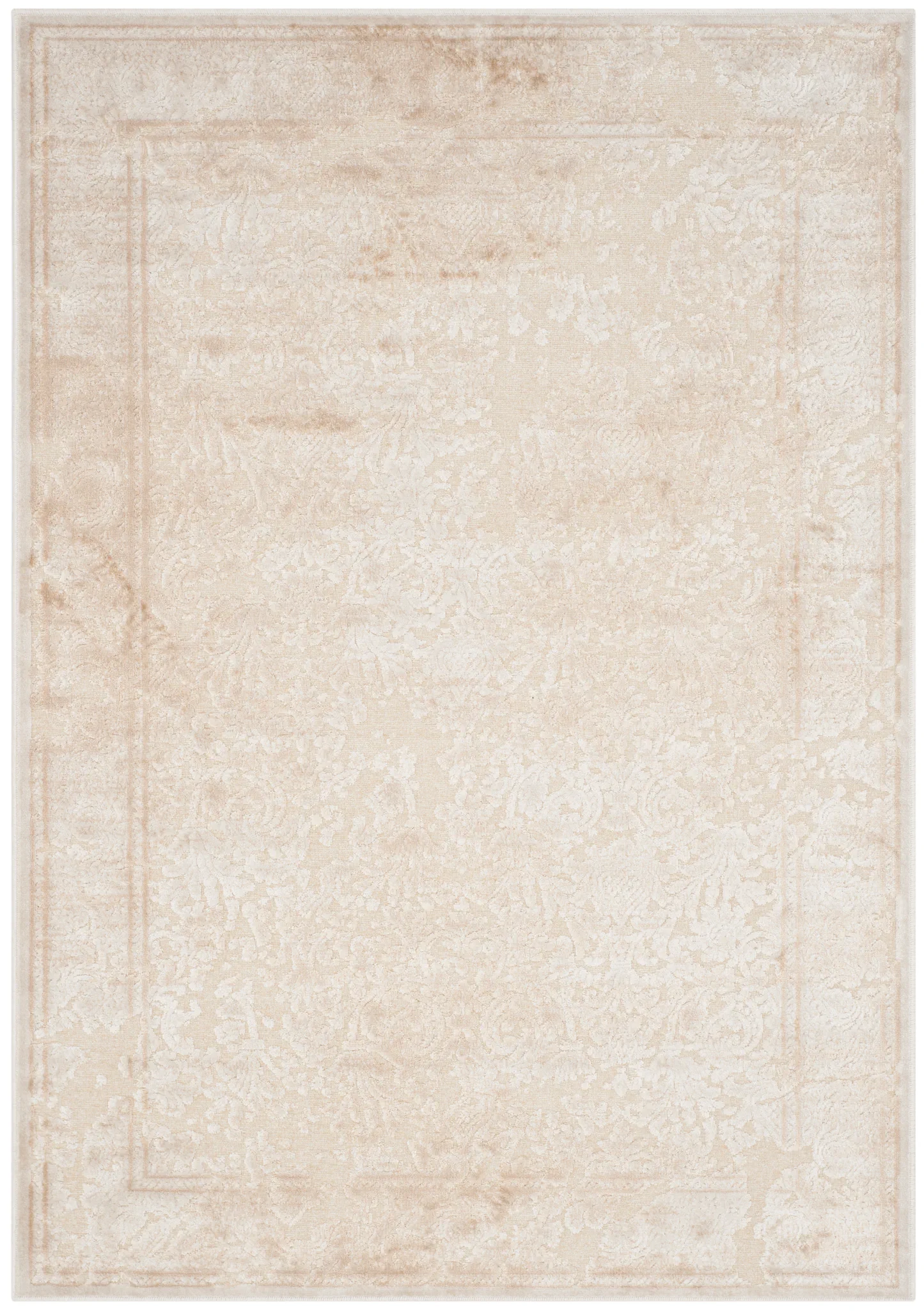 Paradise Faded Damask Bordered Rug in Stone