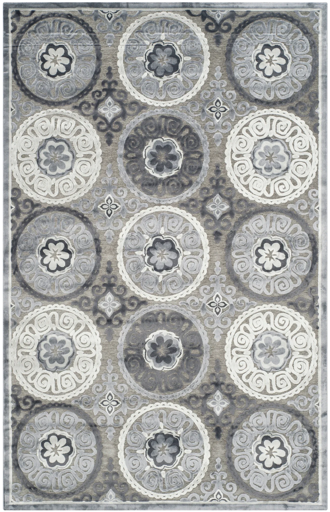 Paradise Circular Medallion Rug in Light Gray / Dark Gray