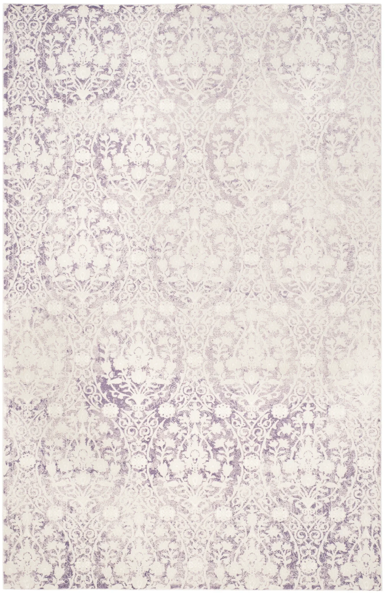 Passion Distressed Damask Rug in Lavender / Ivory