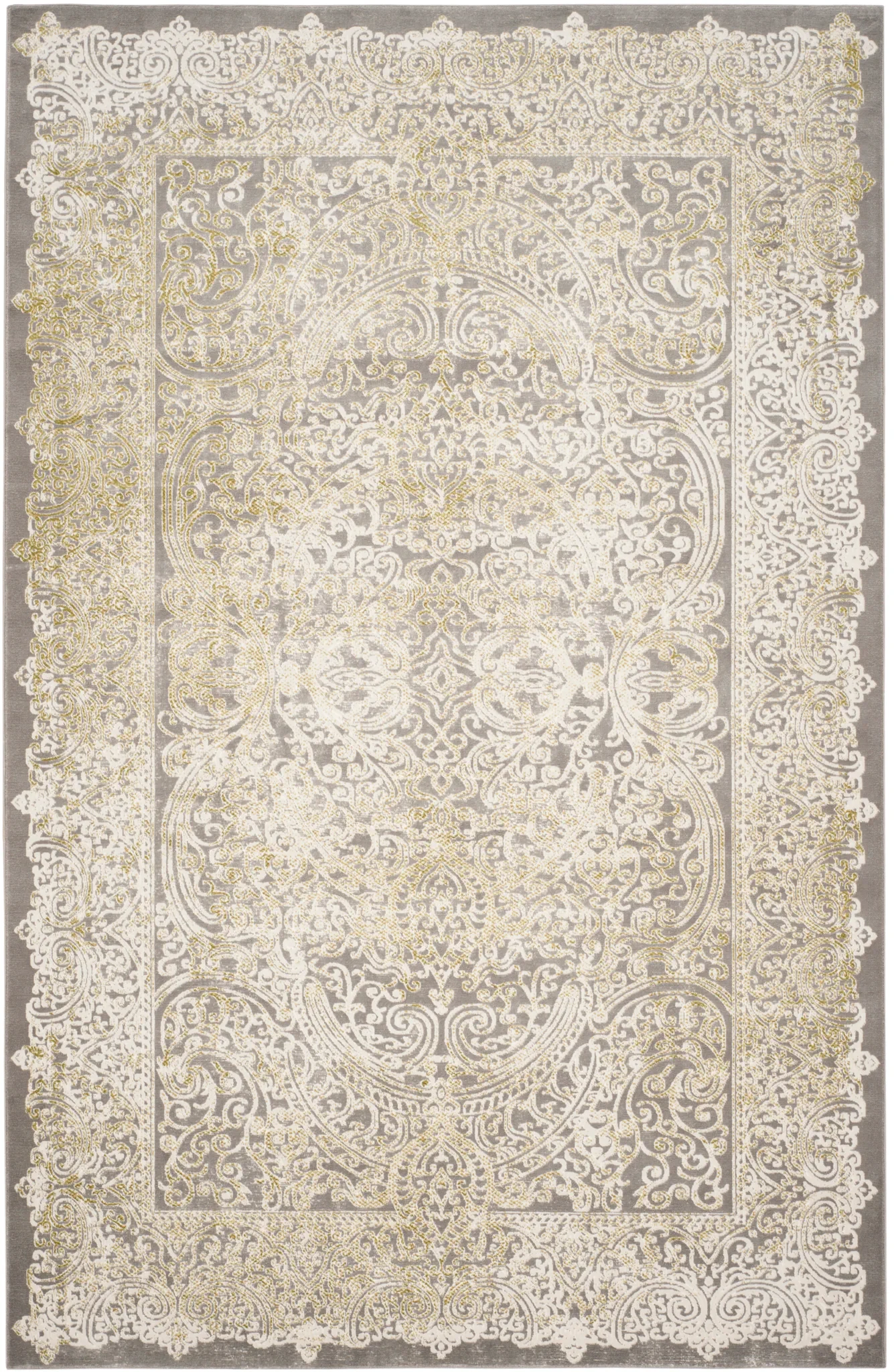 Passion Distressed Scroll Medallion Rug in Gray / Green