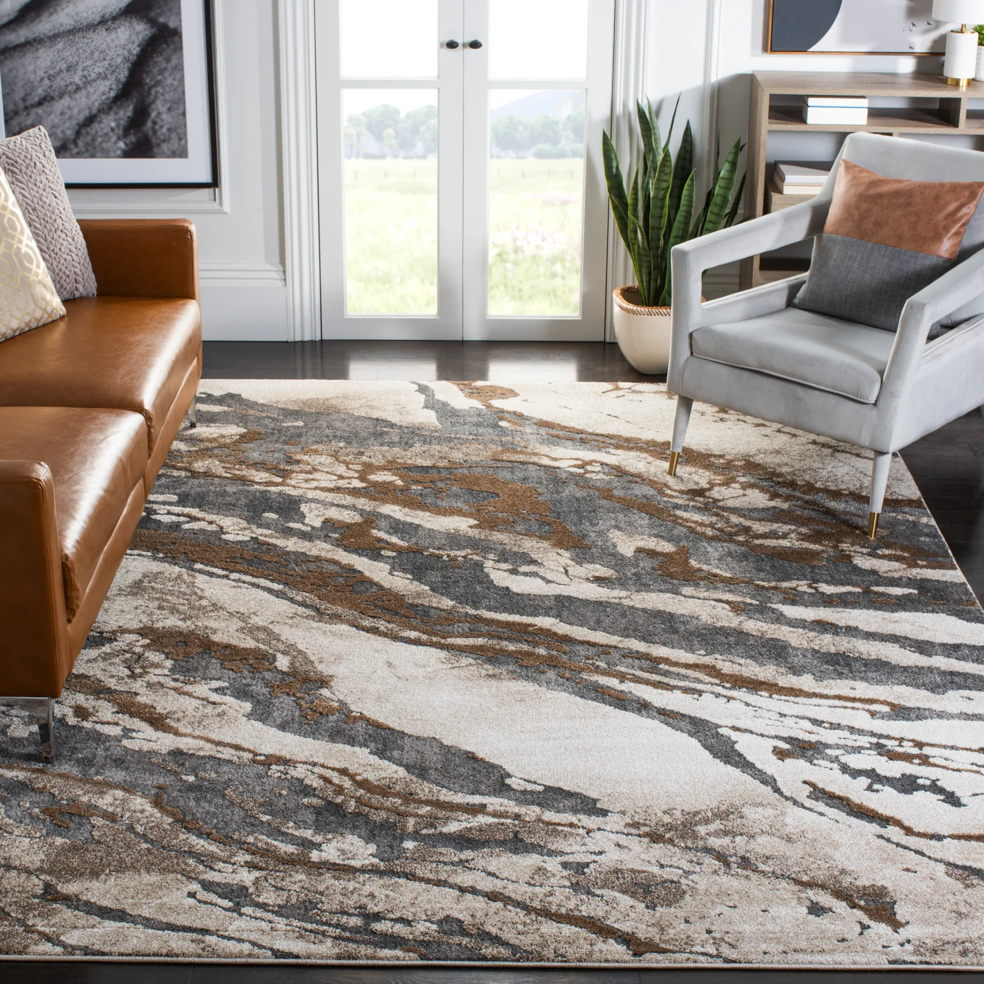Pacific Marble Rug in Dark Gray / Beige