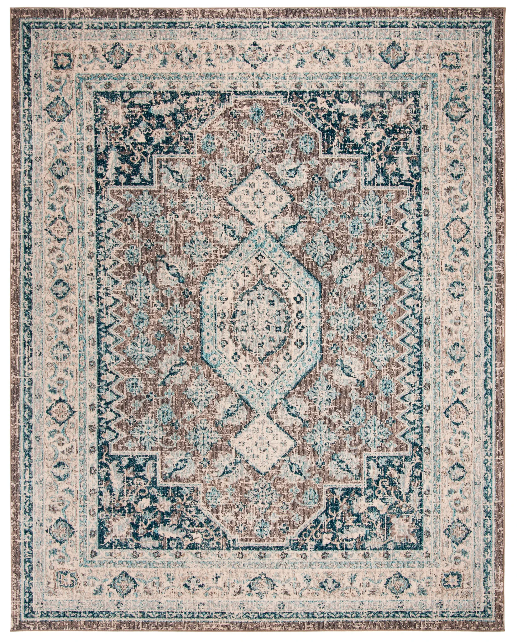 Phoenix Distressed Geometric Medallion Rug in Gray / Blue