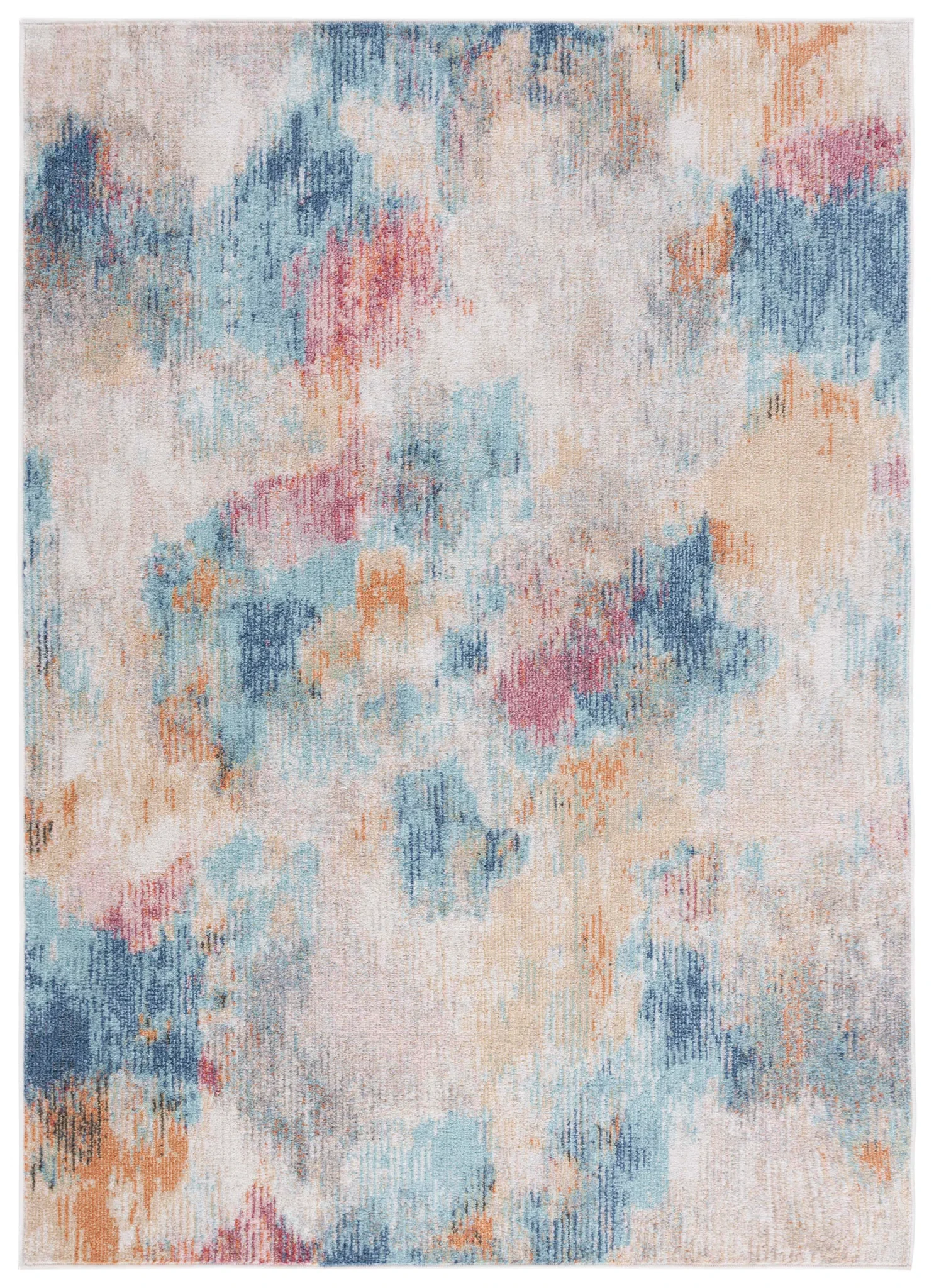 Phoenix Abstract Painterly Rug in Aqua / Gold Rose