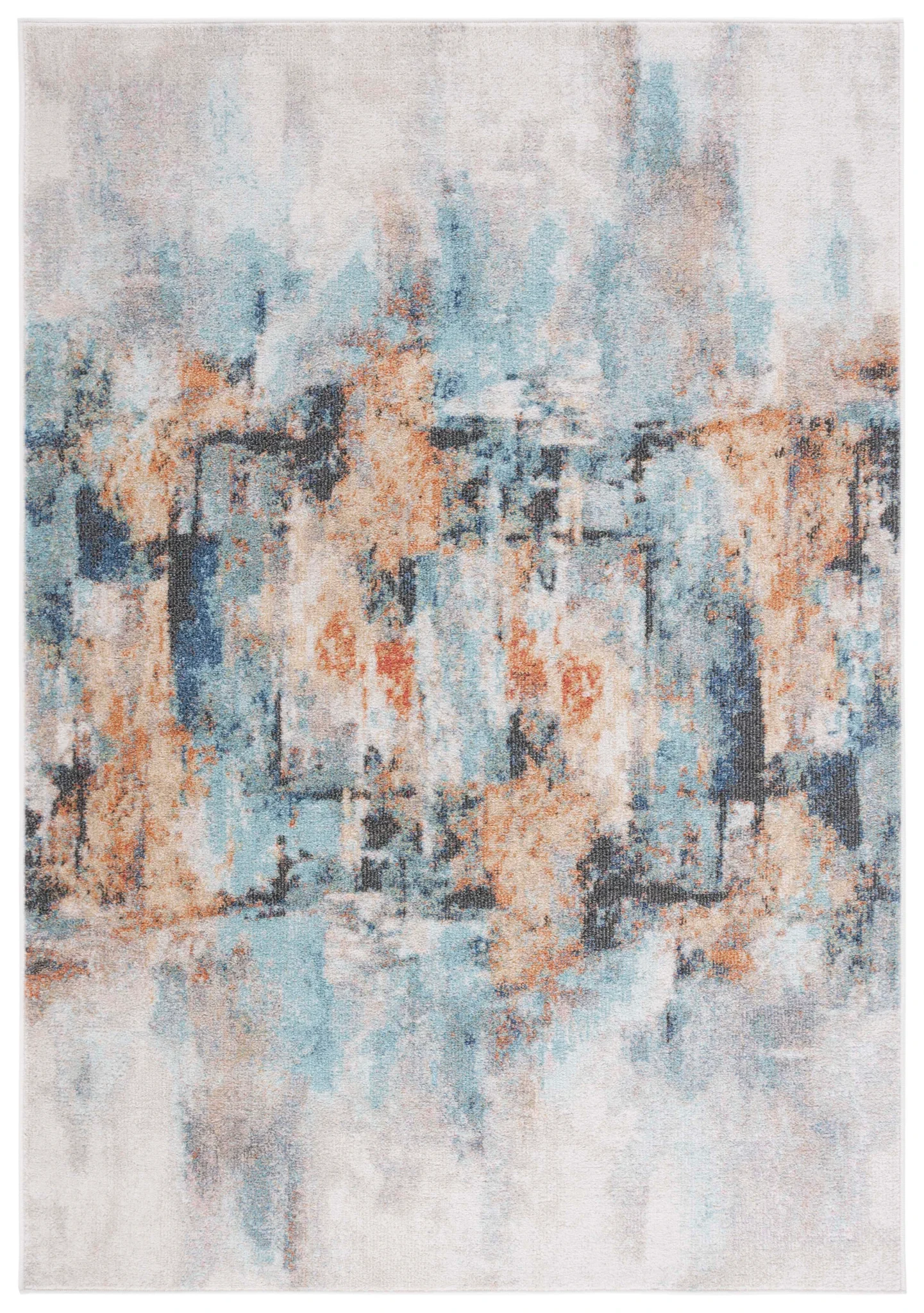 Phoenix Abstract Rug in Aqua / Gold Rust