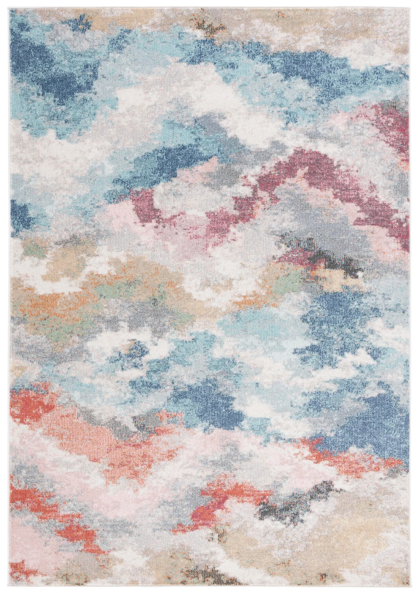 Phoenix Abstract Cloud Rug in Ivory / Blue Rust