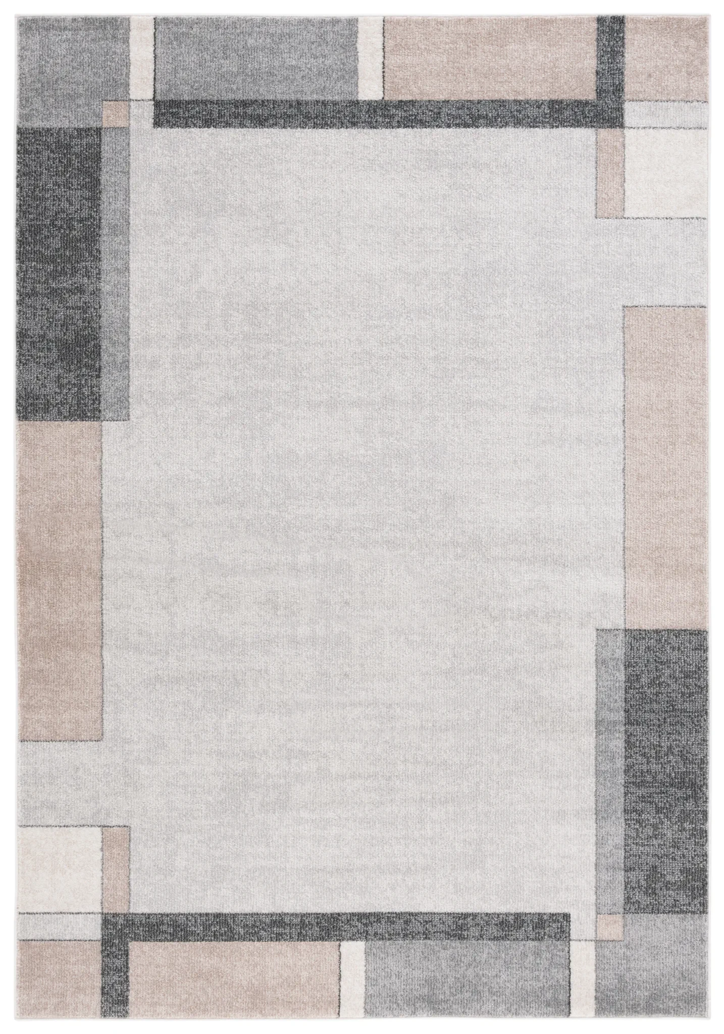 Phoenix Block Border Rug in Light Gray / Beige Charcoal