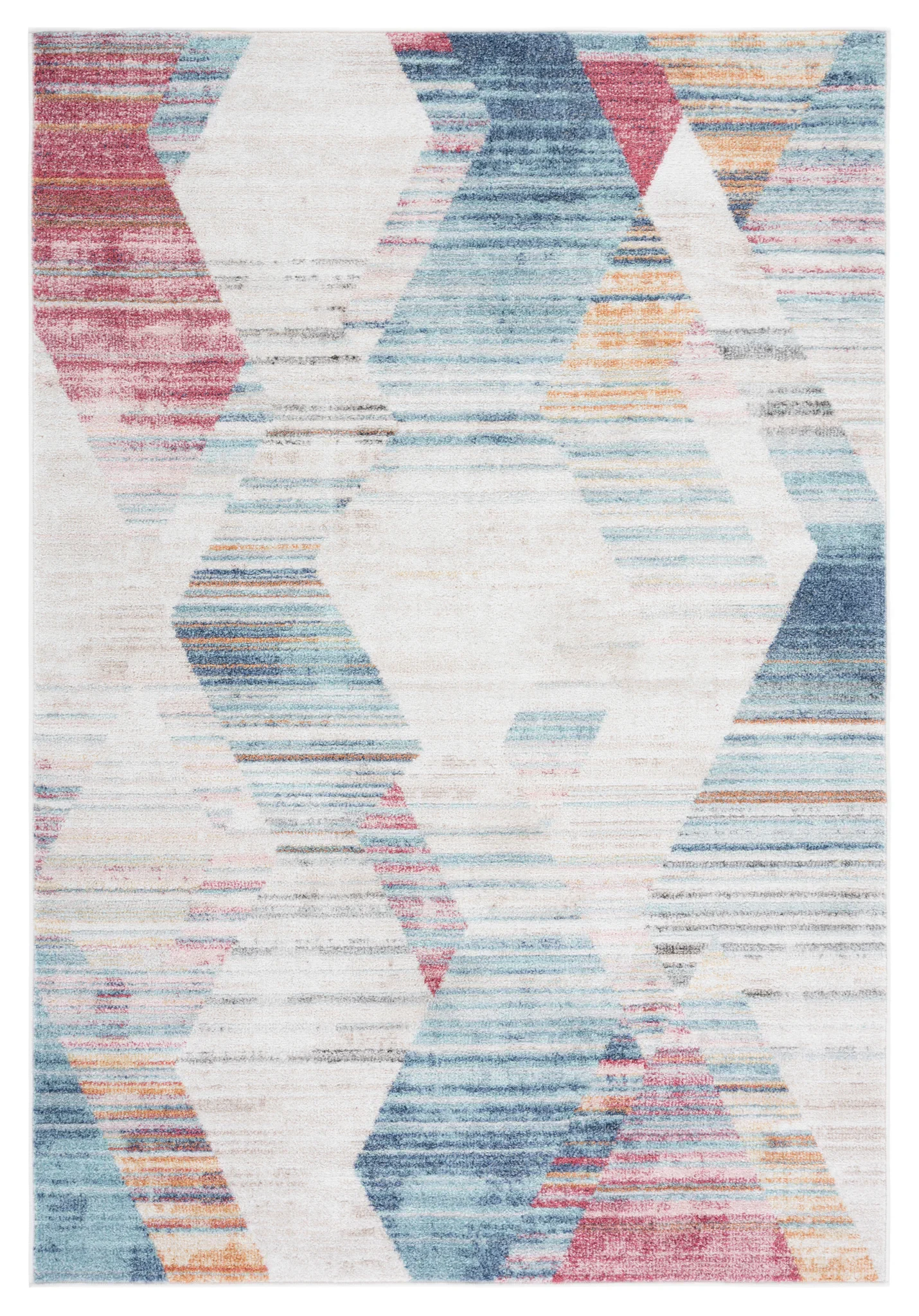 Phoenix Striated Diamond Rug in Ivory / Blue