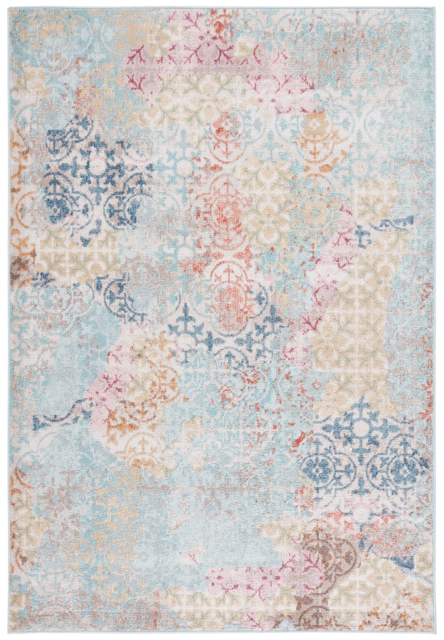 Phoenix Distressed Patchwork Rug in Blue / Rust