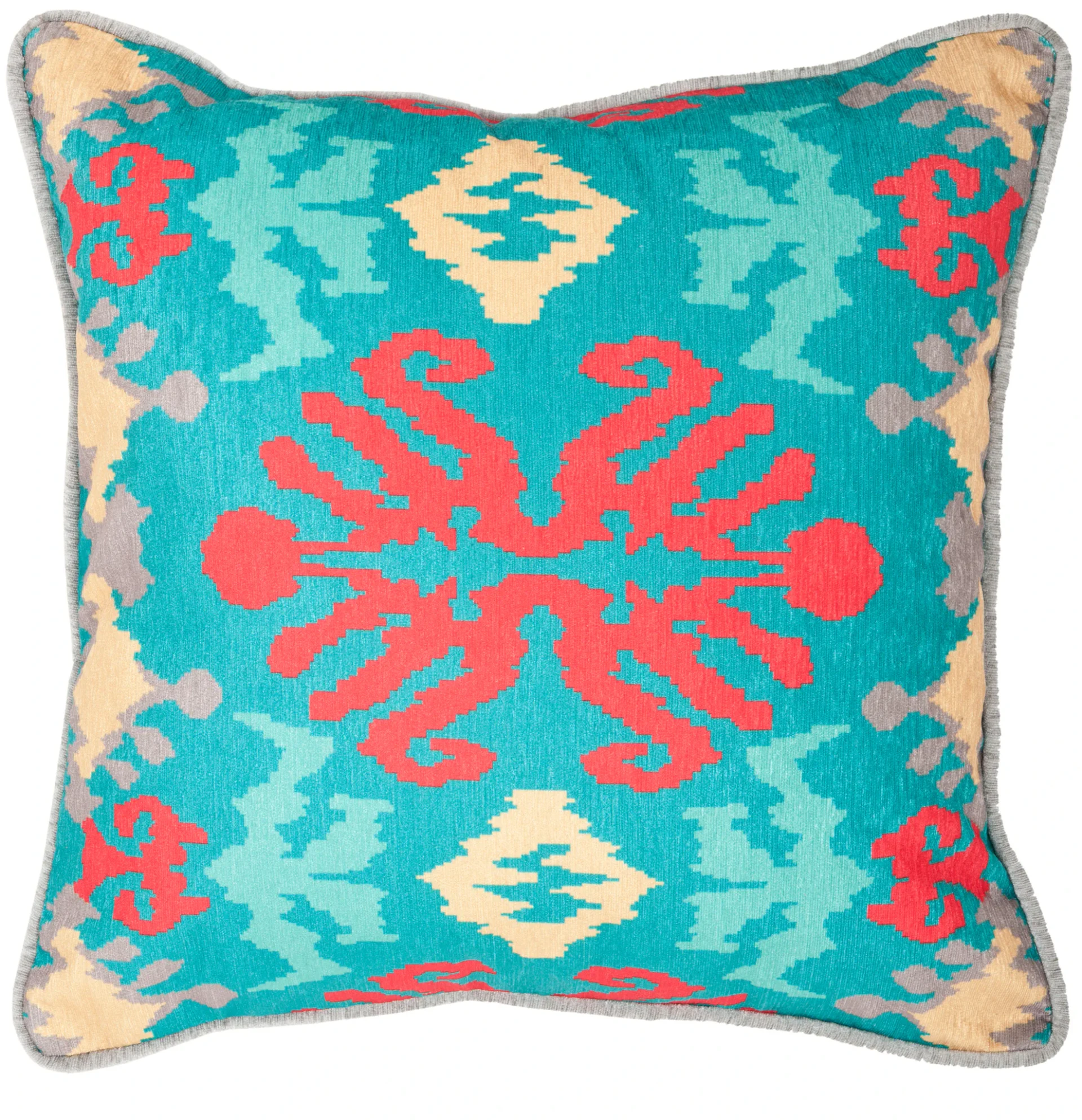 Rye Pillow (Set of 2) in Aqua / Red