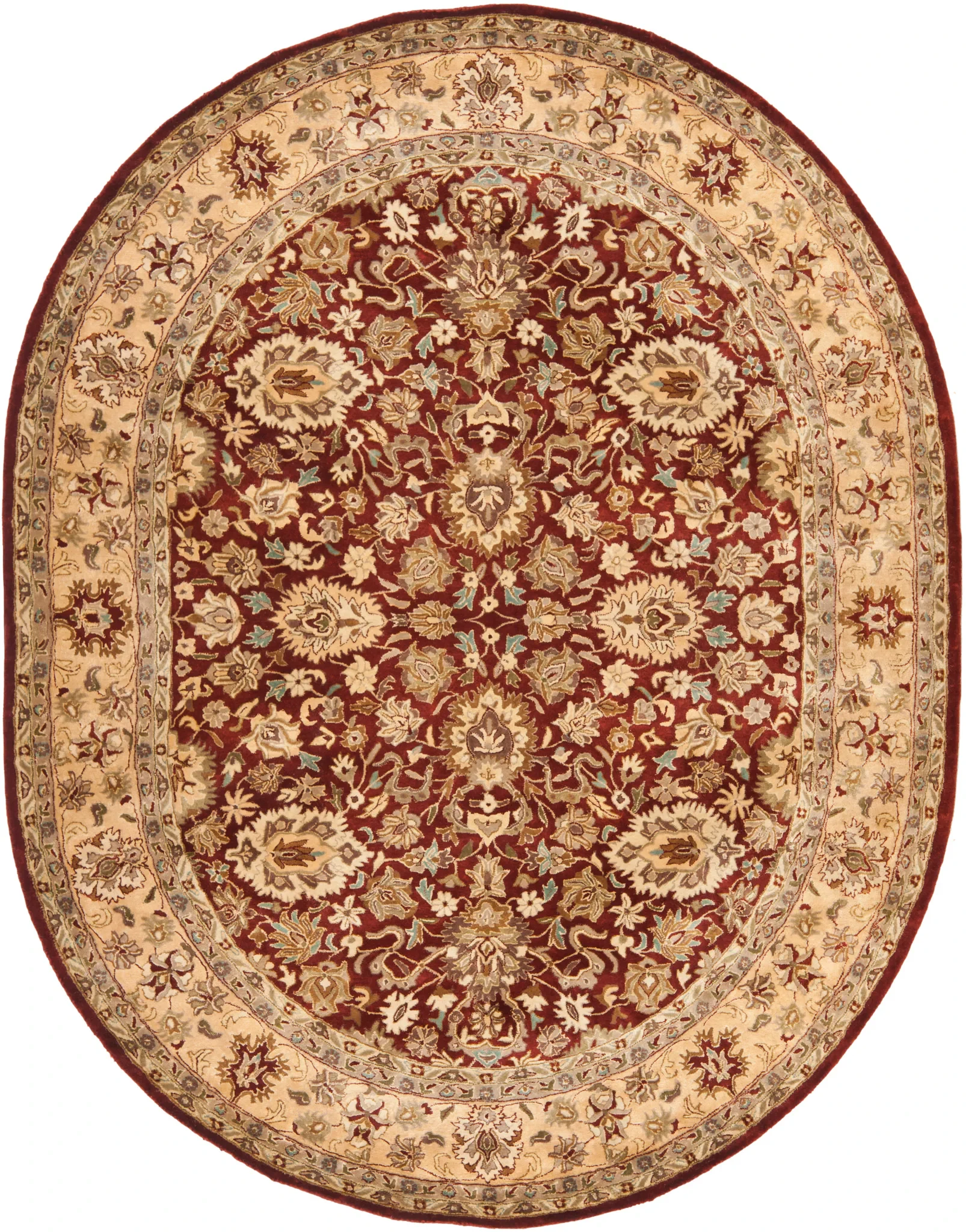 Persian Legend Floral Bordered Oval Wool Rug in Rust