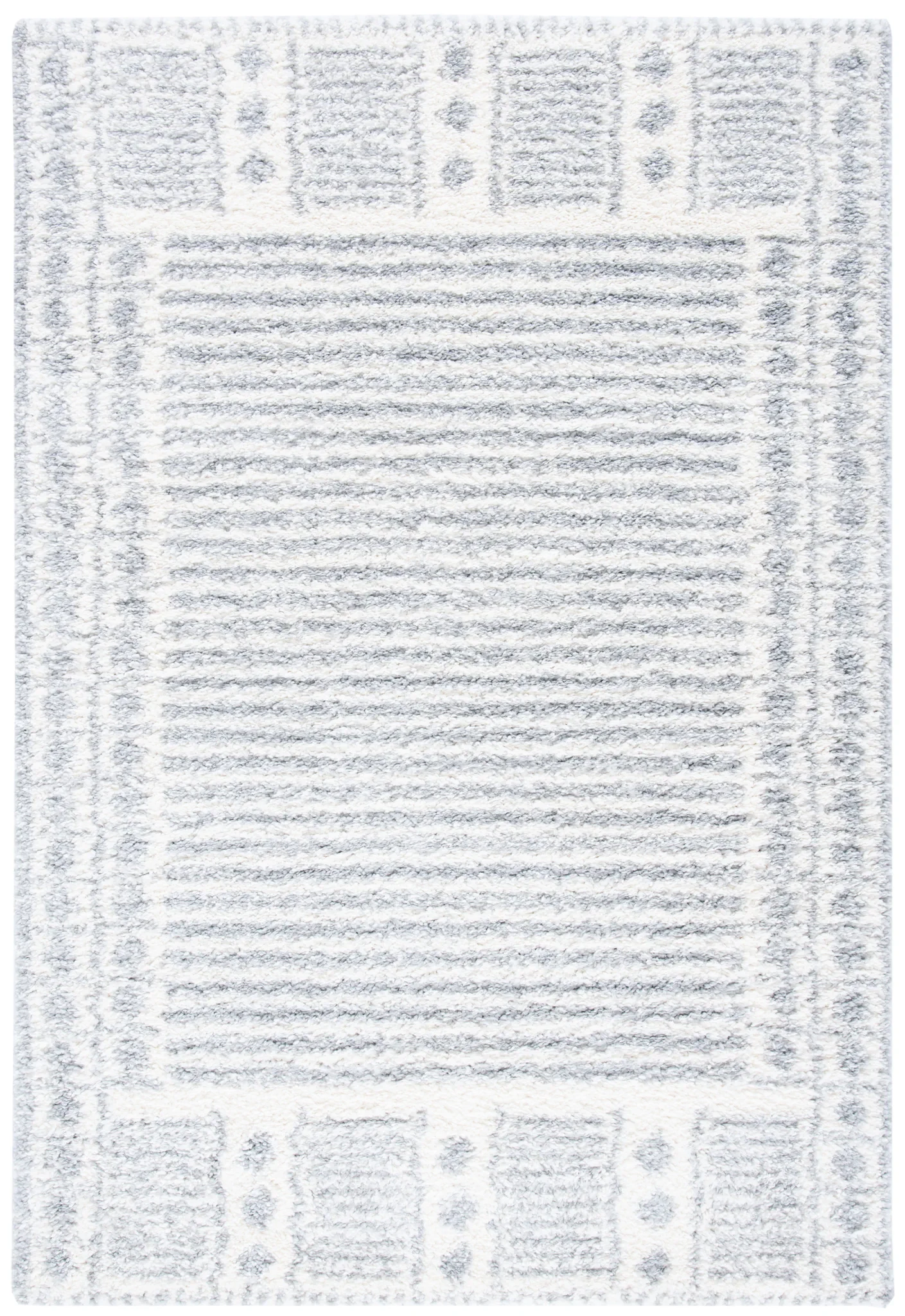 Parma Striped Border Shag Rug in Gray / Ivory