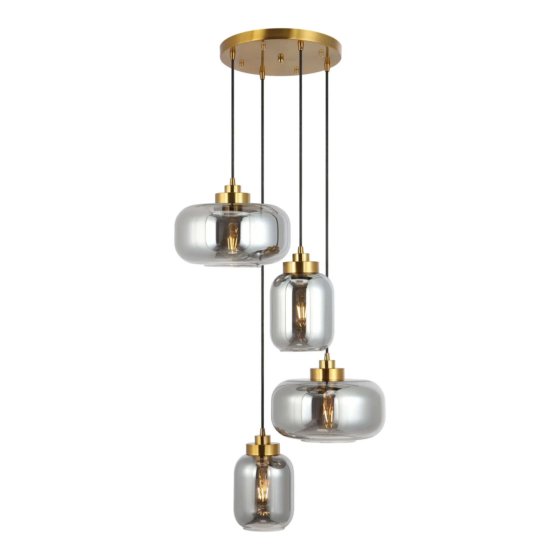 Equinox Four-Light Pendant in Smoke Gray / Brass