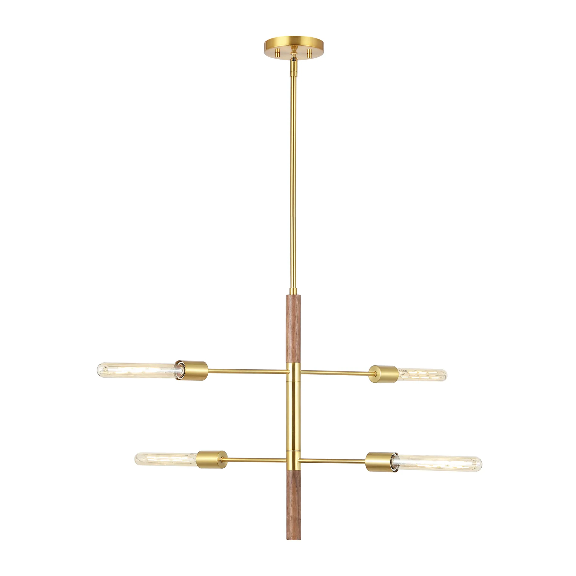 Viceroy Four-Light Pendant in Brass / Walnut