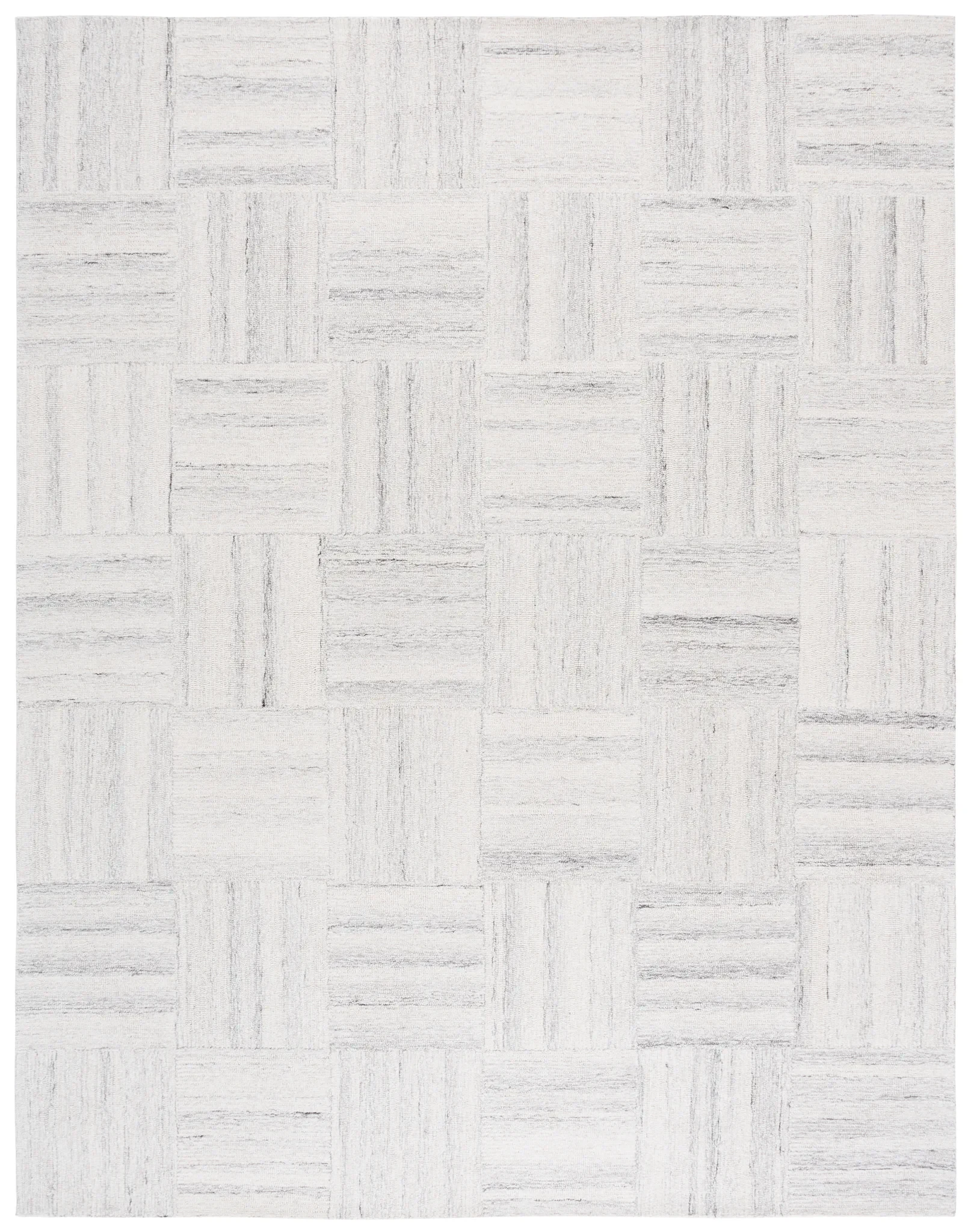 Pine Basketweave Hand-Tufted Wool Rug in Ivory / Gray