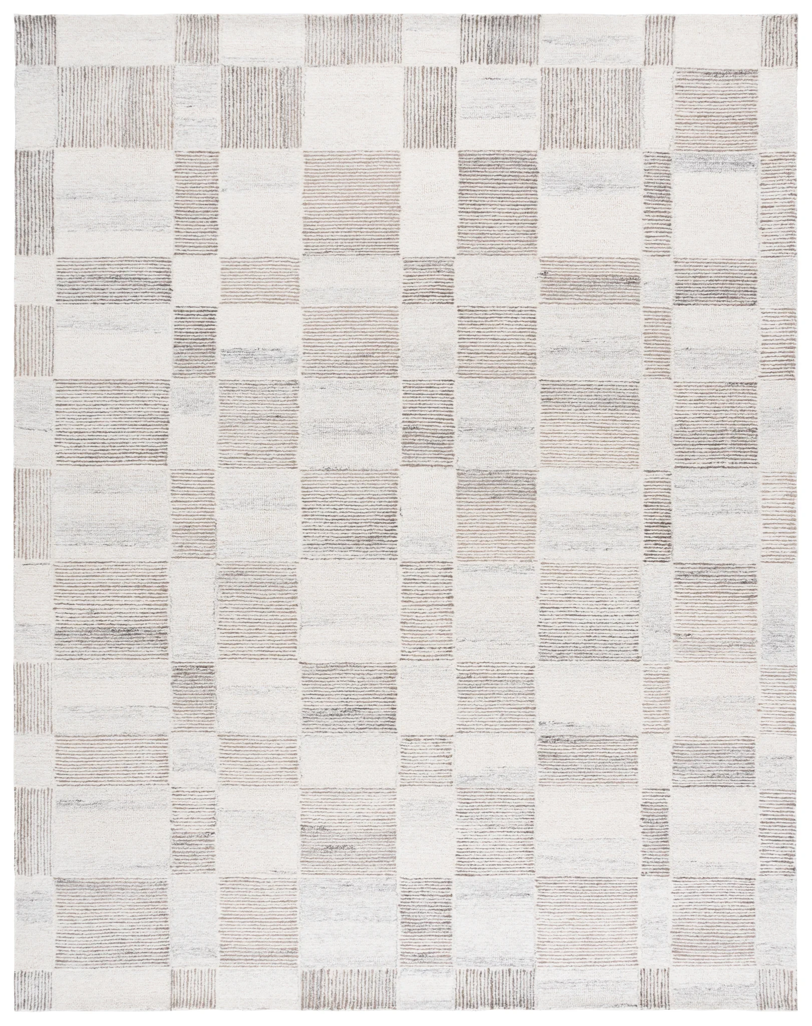 Pine Checkerboard Hand-Tufted Wool Rug in Beige / Brown