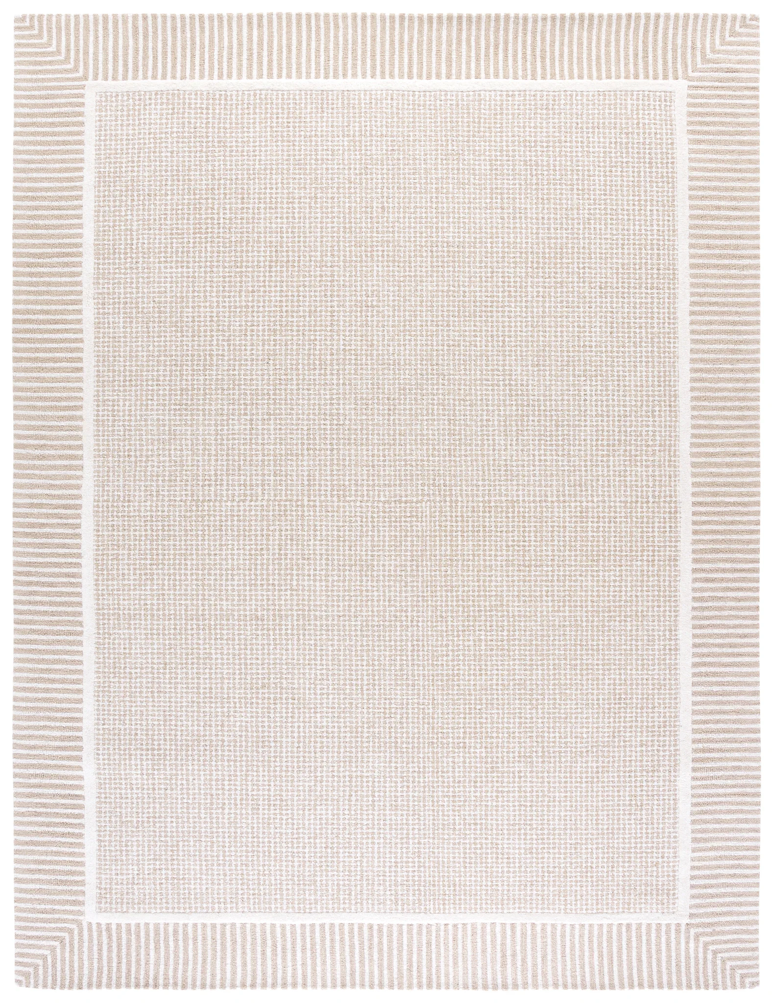 Pine Grid Border Hand-Tufted Wool Rug in Beige / Ivory