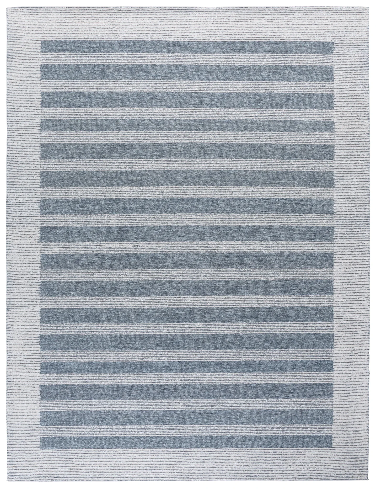 Pine Bordered Stripe Hand-Tufted Wool Rug in Blue / Ivory