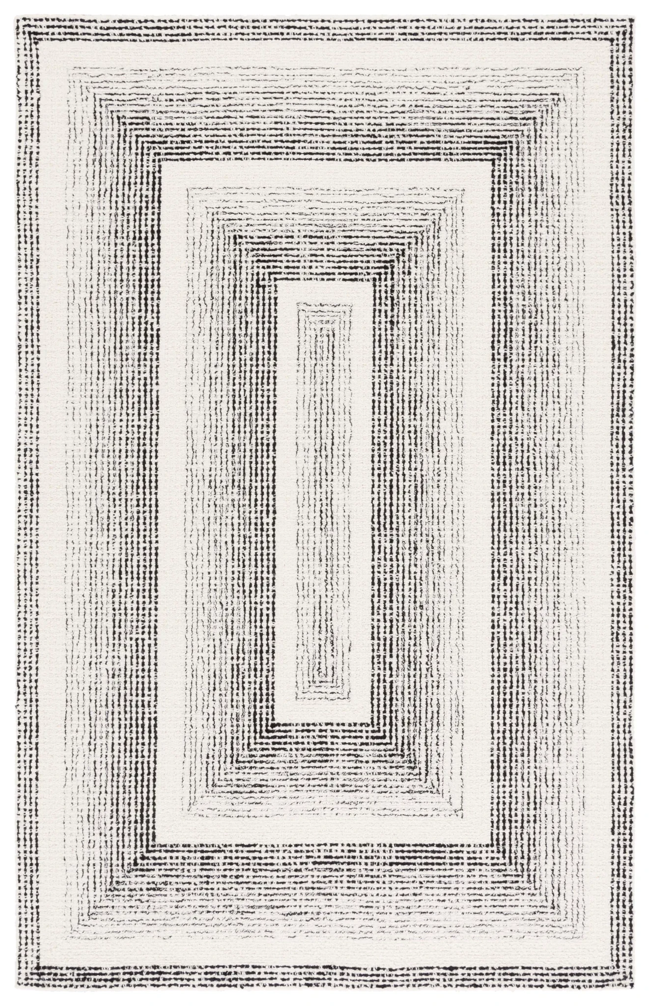 Pine Concentric Frame Hand-Tufted Wool Rug in Black / Ivory