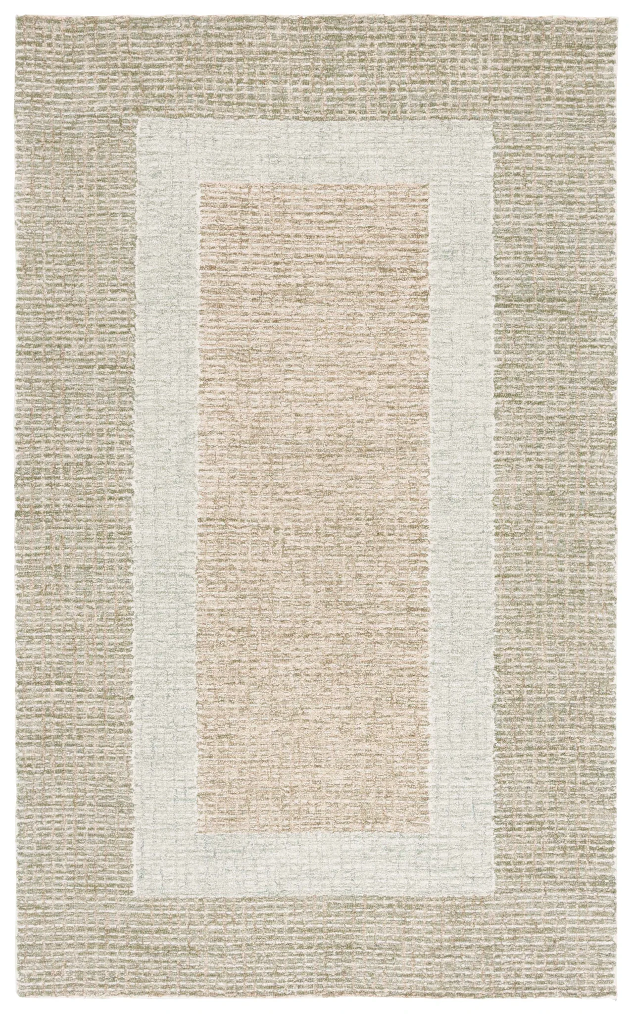 Pine Concentric Border Hand-Tufted Wool Rug in Green / Ivory