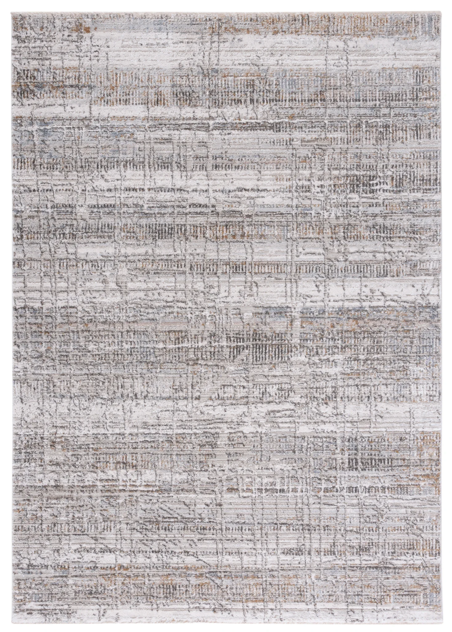 Princeton Distressed Grid Rug in Ivory / Gray