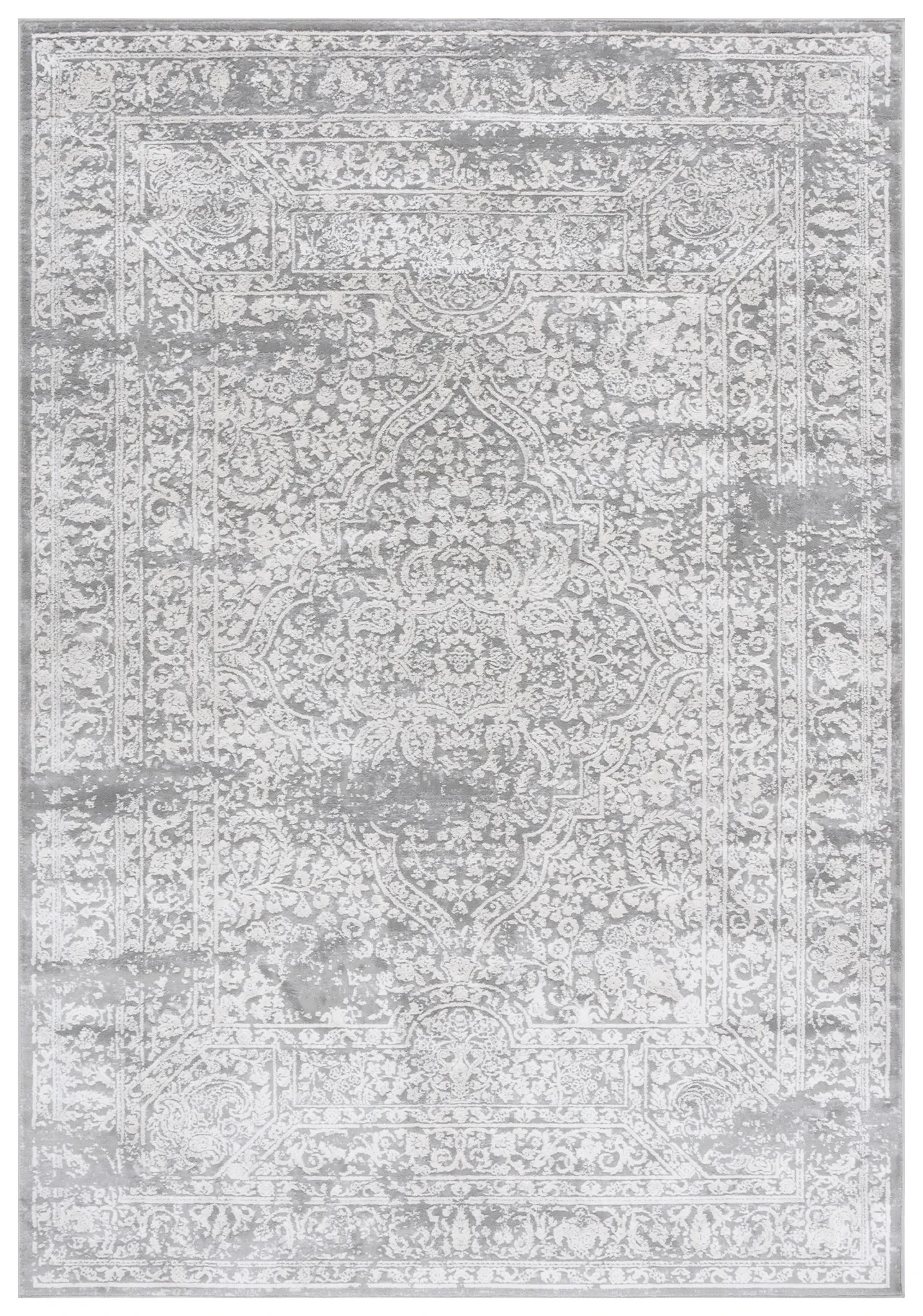 Princeton Distressed Panel Rug in Gray / Beige