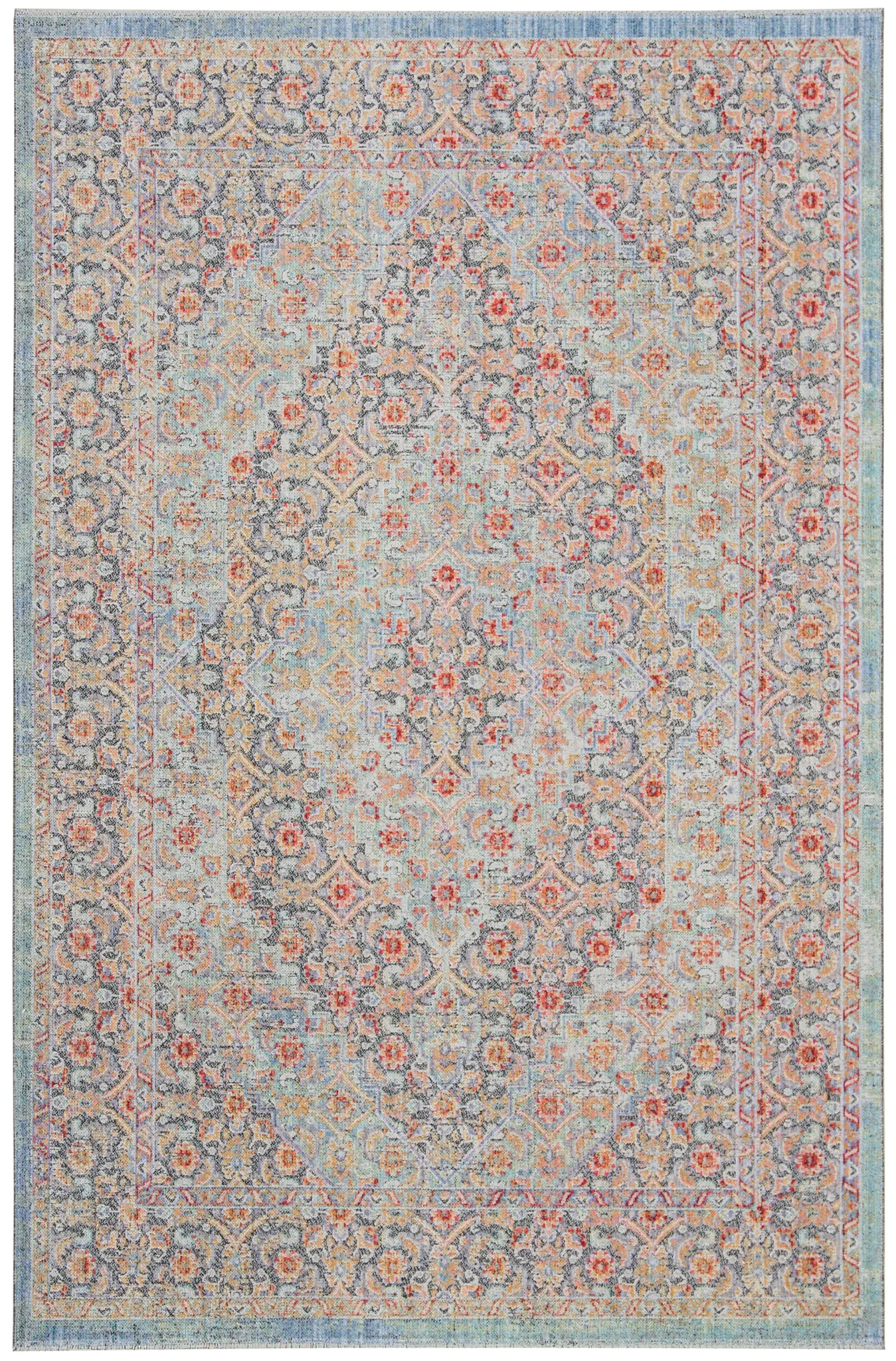 Provance Bordered Medallion Rug in Blue / Yellow