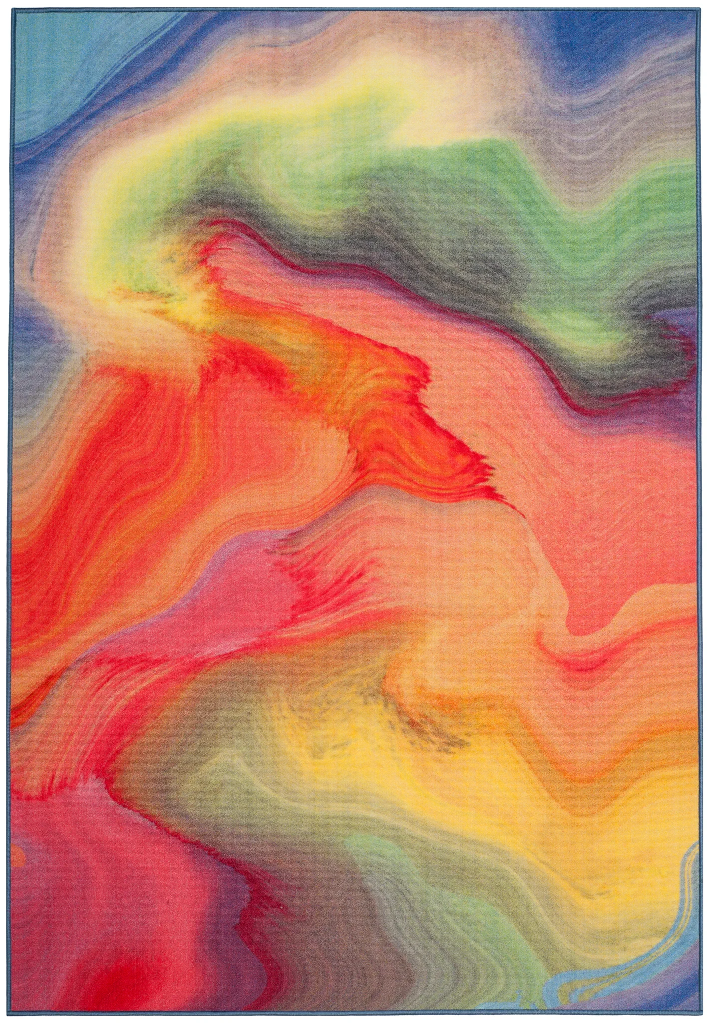 Paint Brush Wave Washable Rug in Fuchsia / Yellow