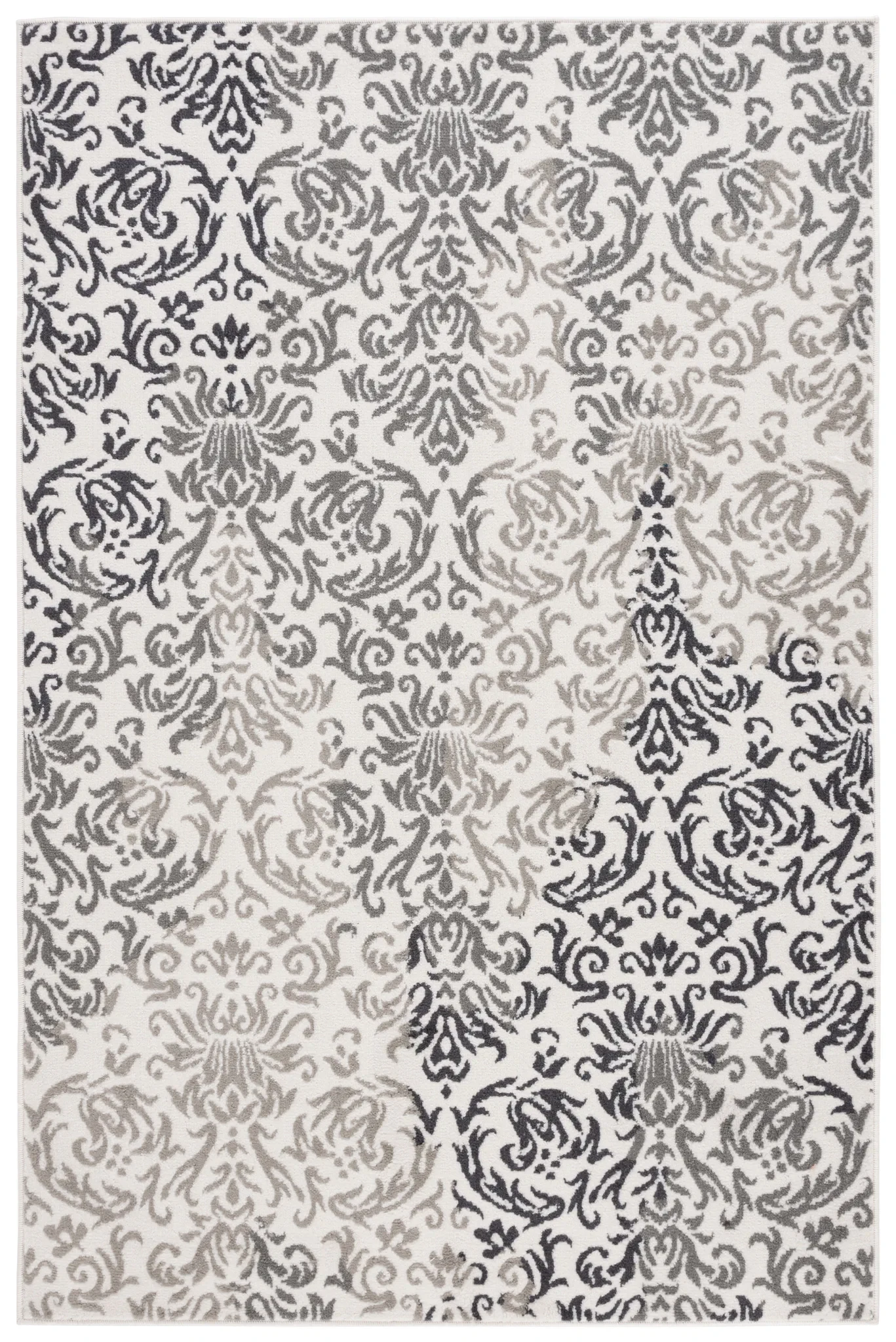 Pyramid Damask Rug in Ivory Gray / Charcoal