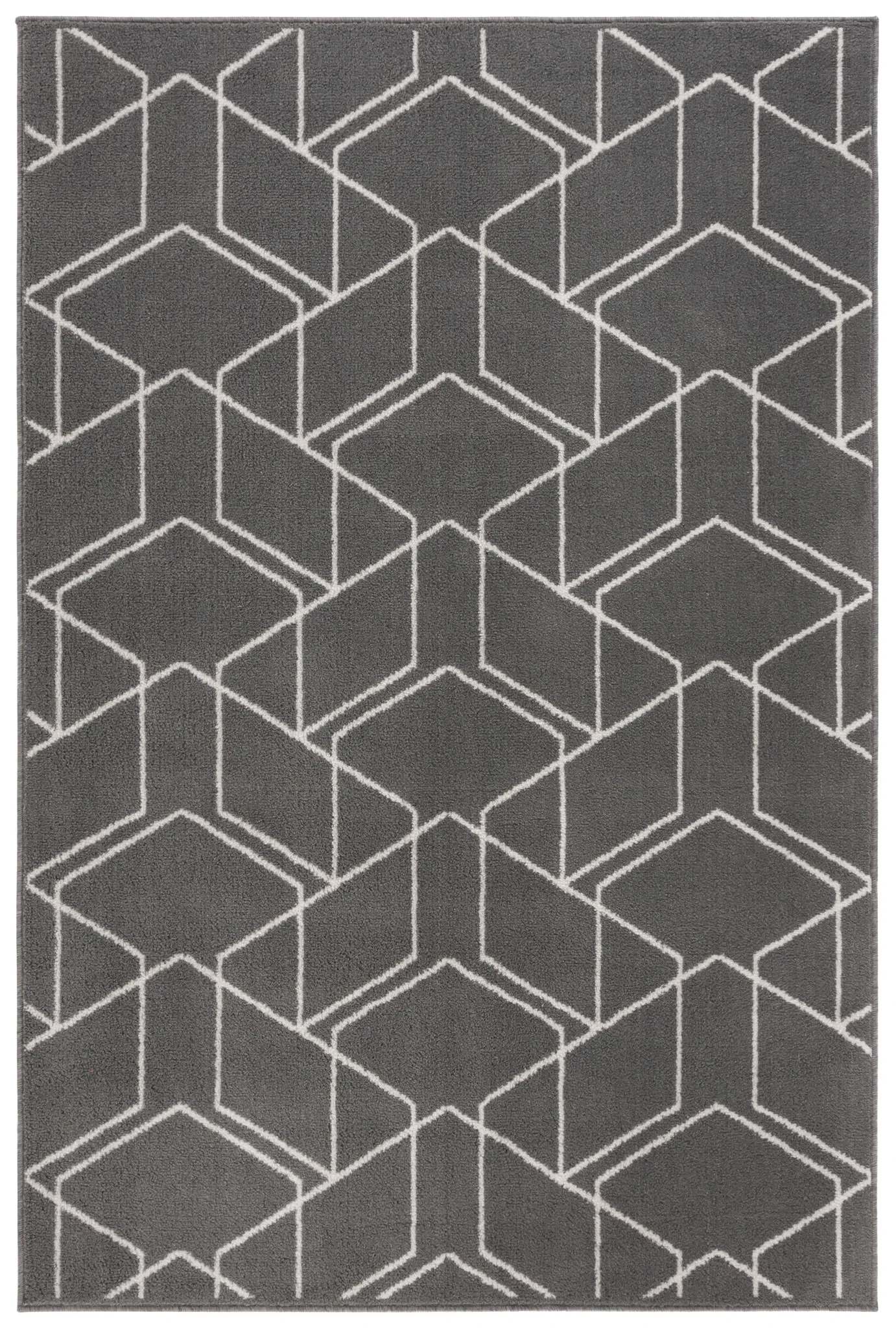 Pyramid Interlocking Cube Rug in Gray / Ivory