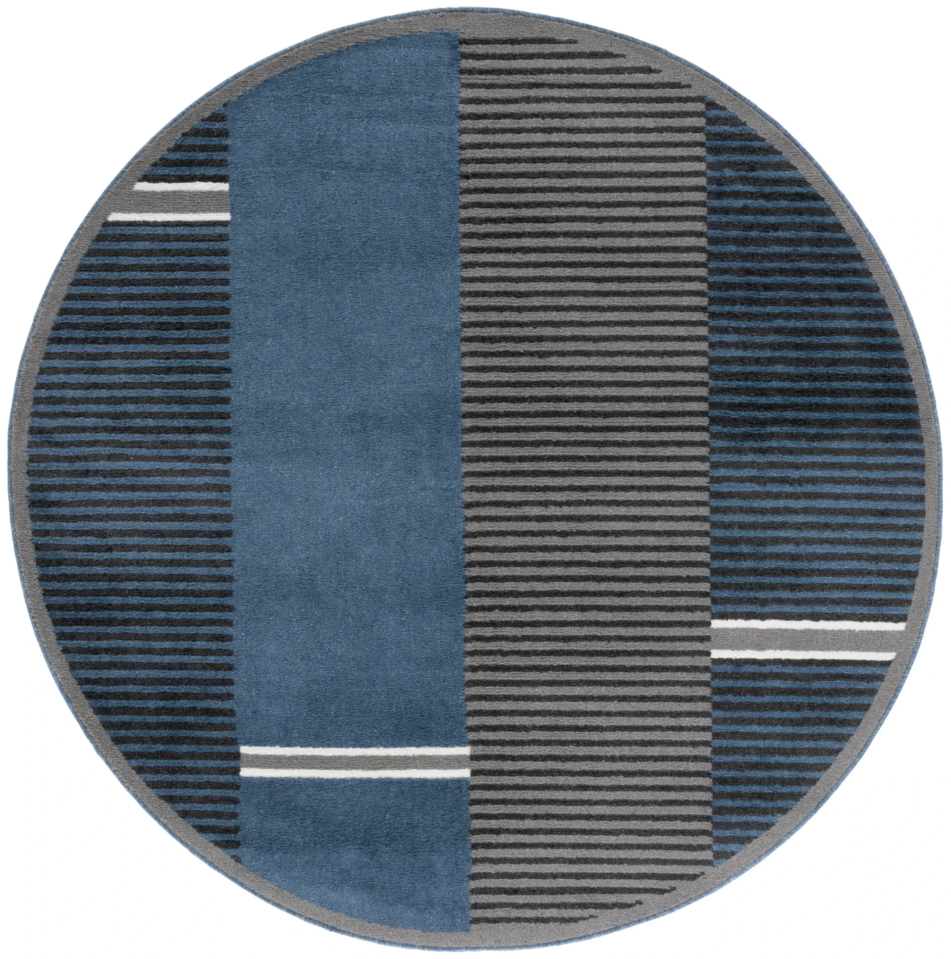 Pyramid Modern Striped Rug in Navy / Gray Black