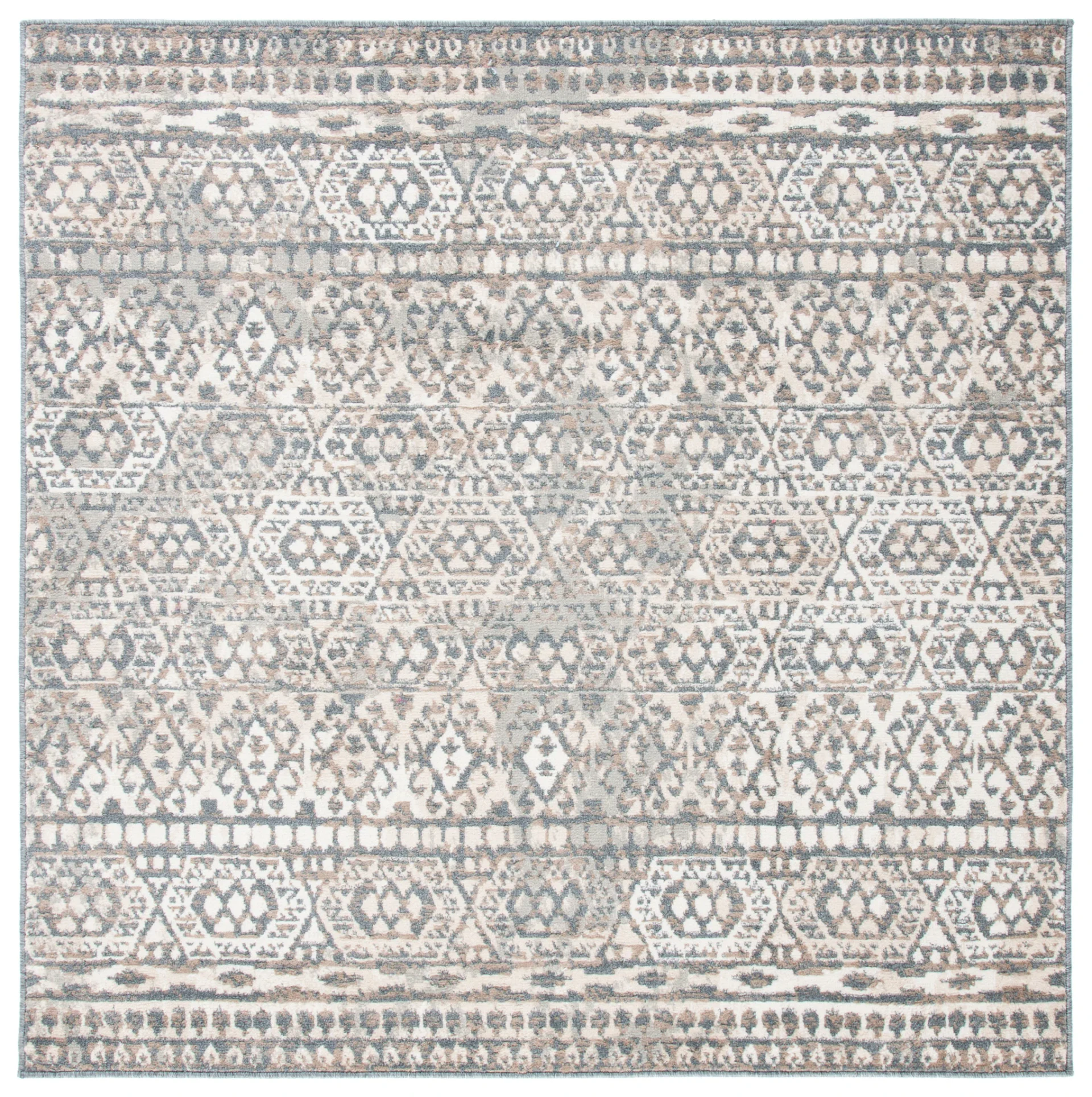 Pyramid Tribal Hexagon Rug in Ivory / Charcoal