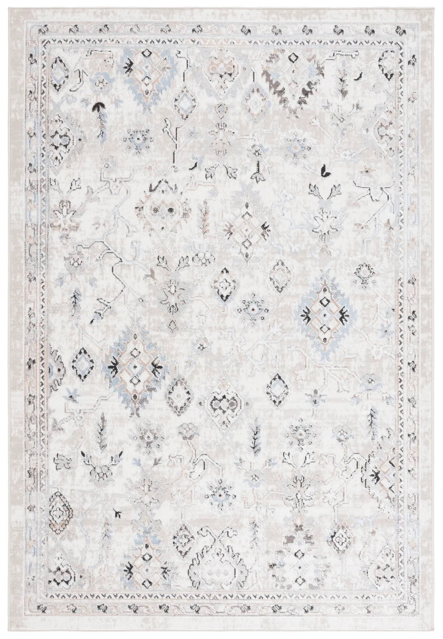 Quincy Distressed Floral Bordered Rug in Ivory / Beige