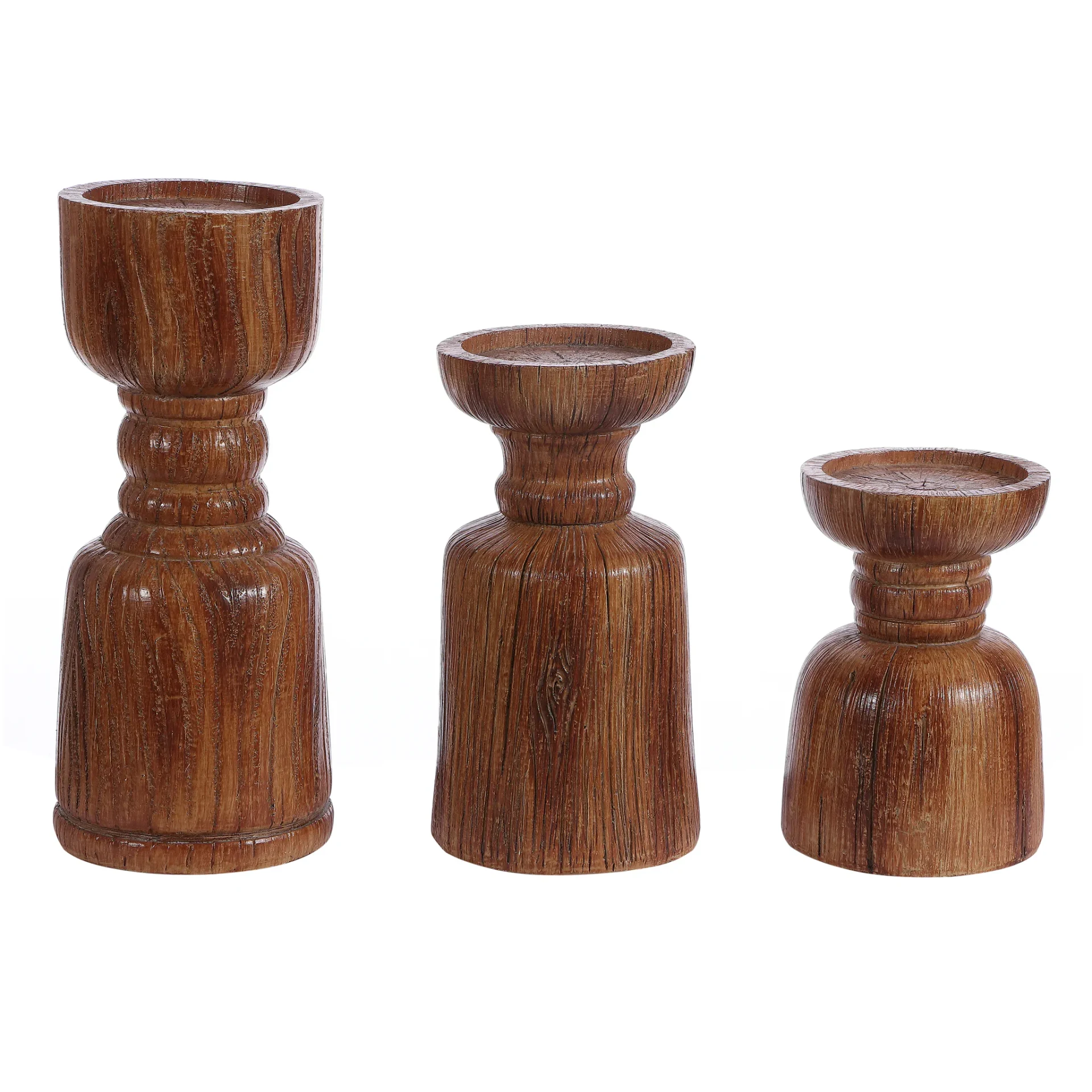 Lia Three-Piece Candle Holder Set in Brown