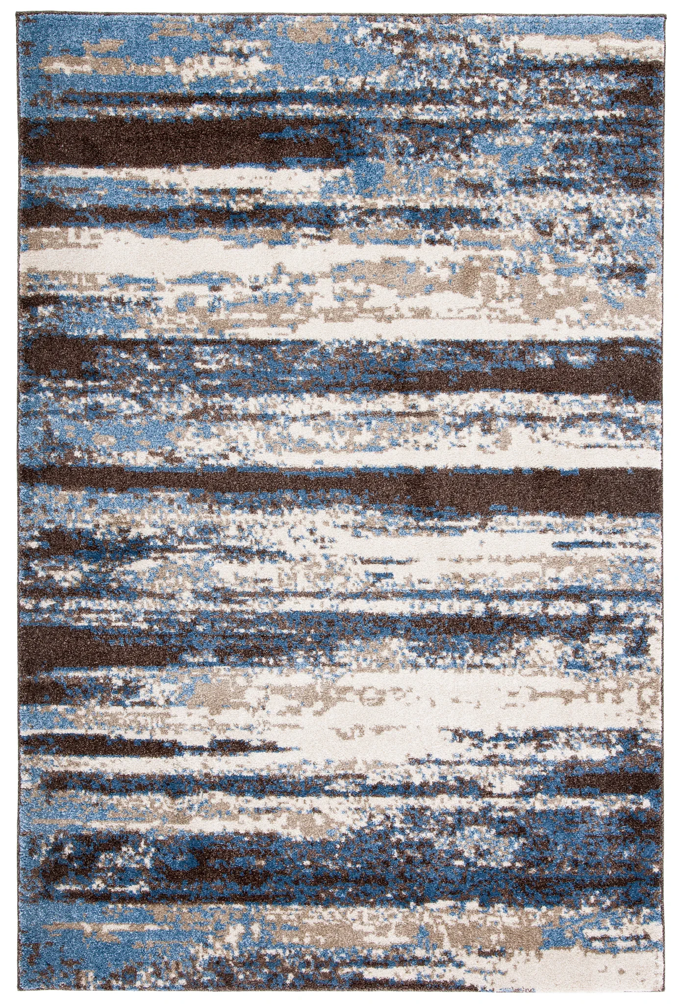 Retro Abstract Stripe Rug in Cream / Blue