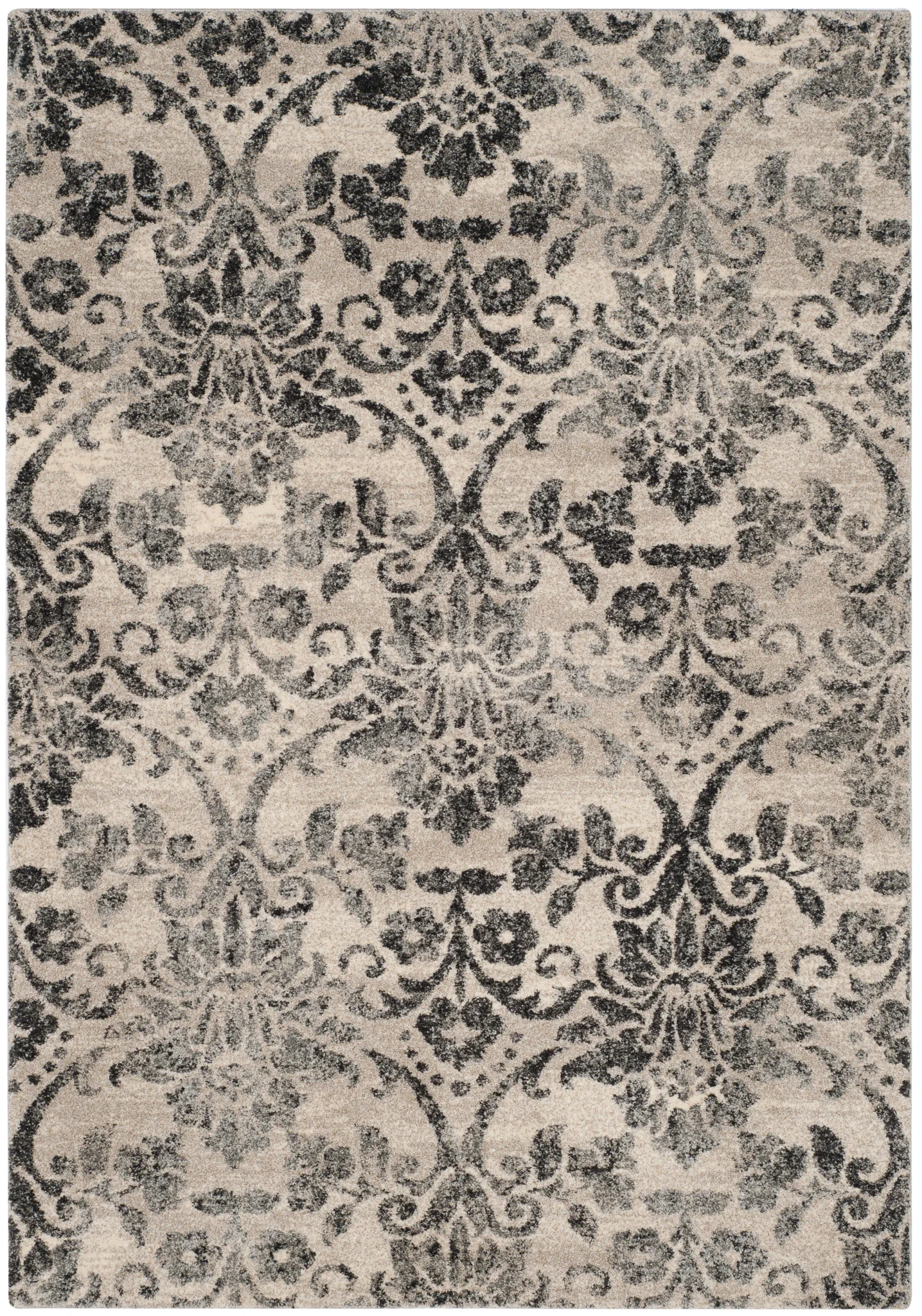 Retro Damask Rug in Cream / Gray