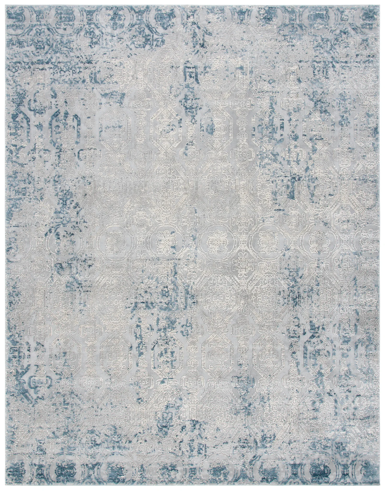 Reflection Distressed Tile Rug in Beige / Gray