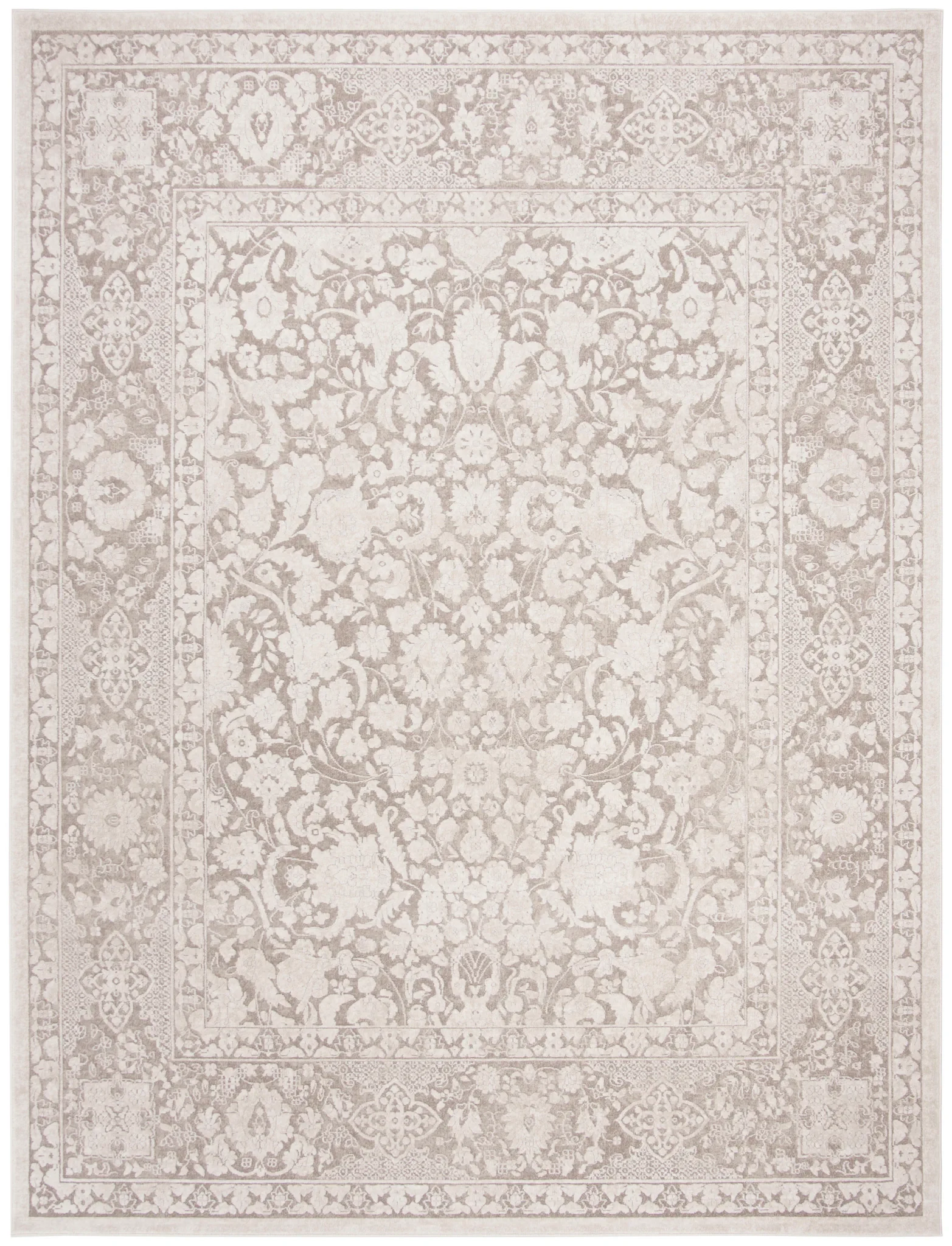 Reflection Bordered Floral Rug in Beige / Cream