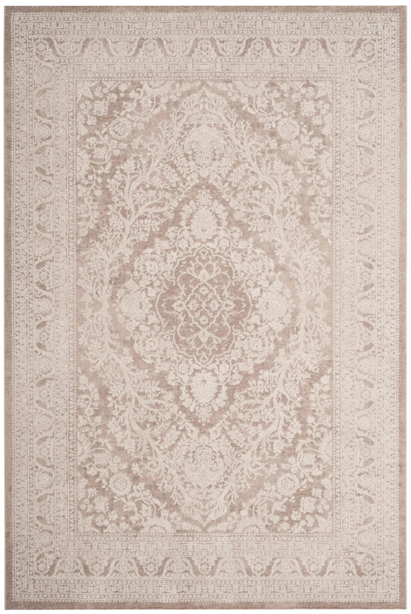 Reflection Distressed Medallion Rug in Beige / Cream