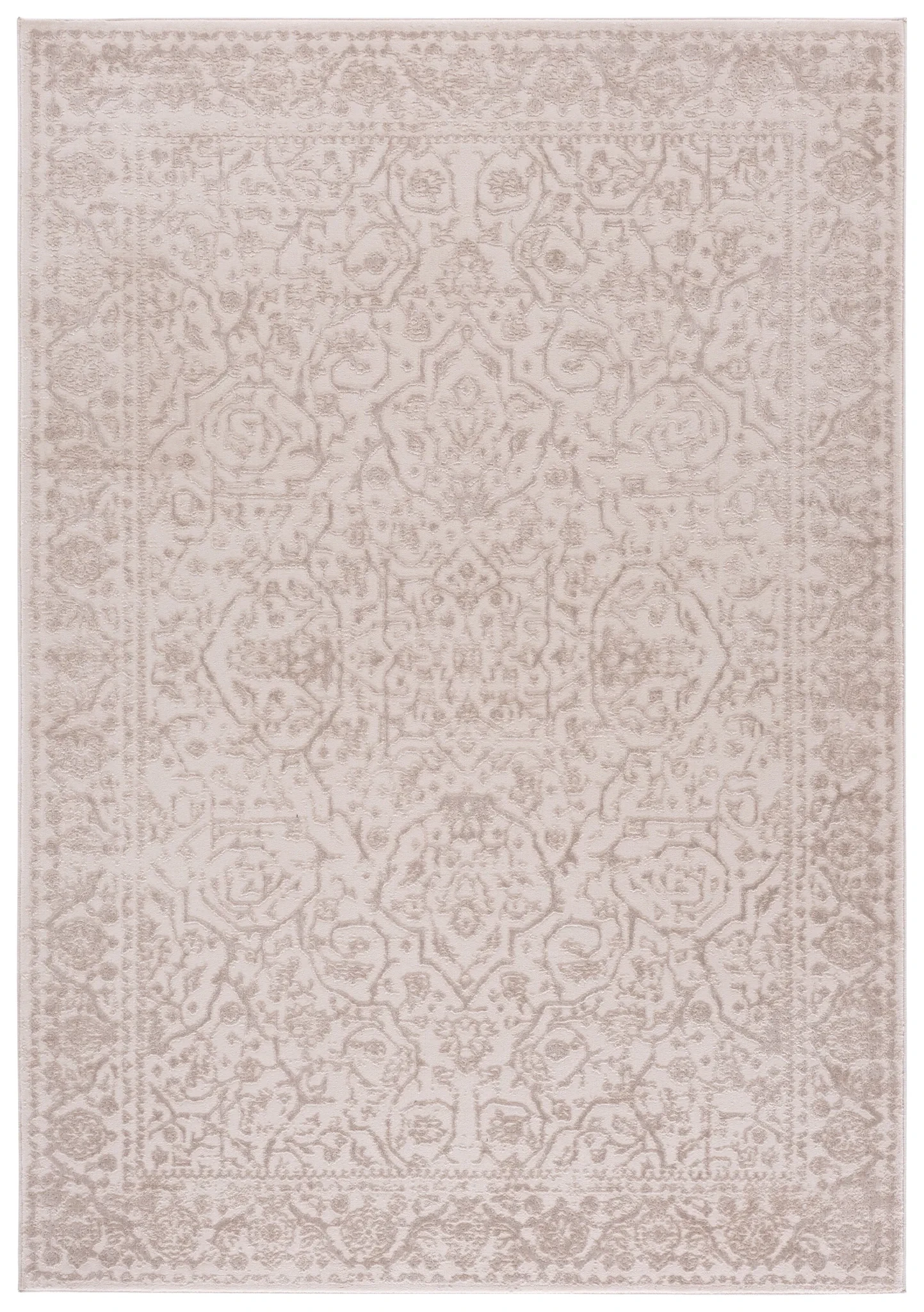 Reflection Elegance Medallion Border Rug in Ivory / White