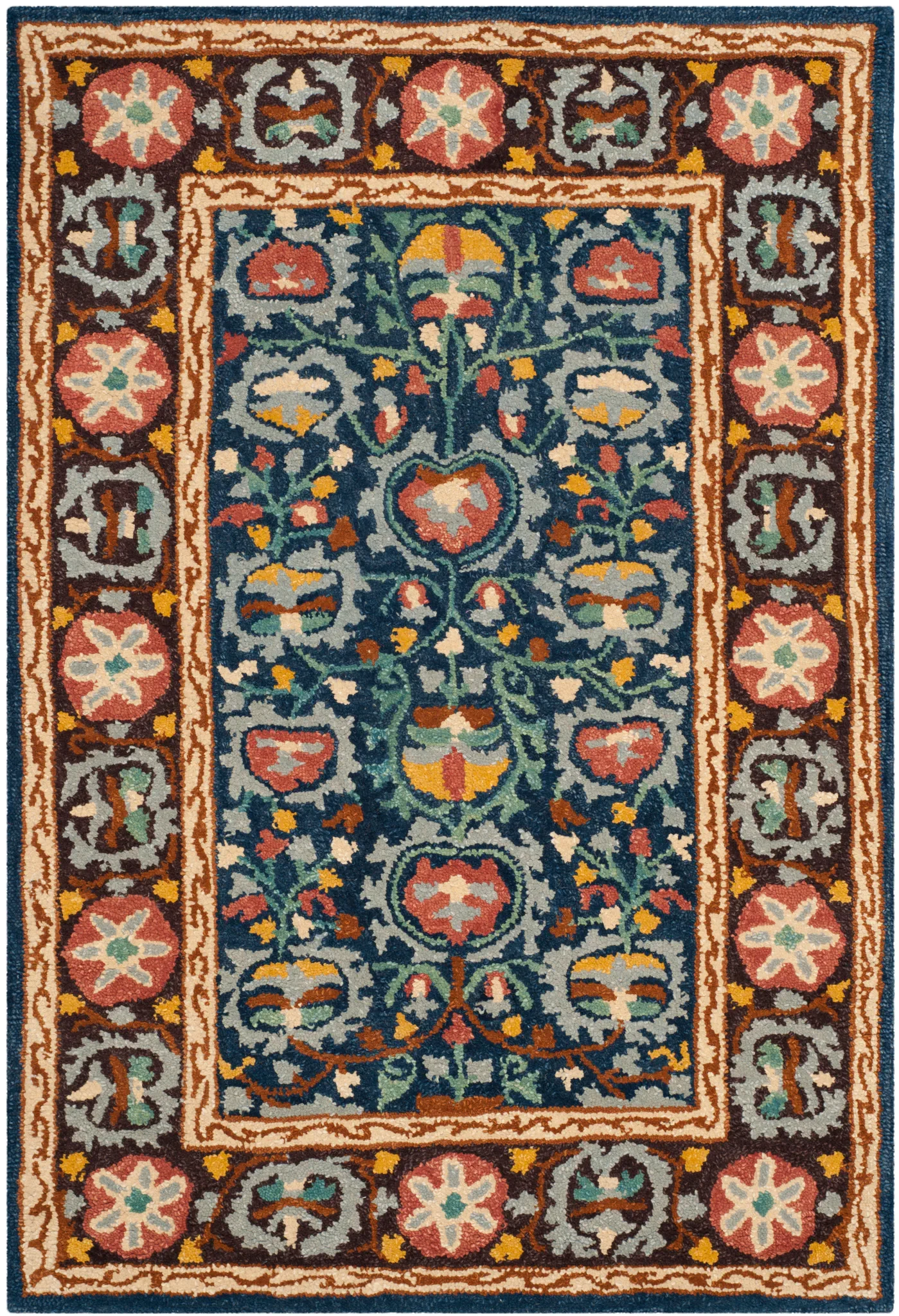 Roslyn Floral Border Hand-Tufted Wool Rug in Blue / Multicolor