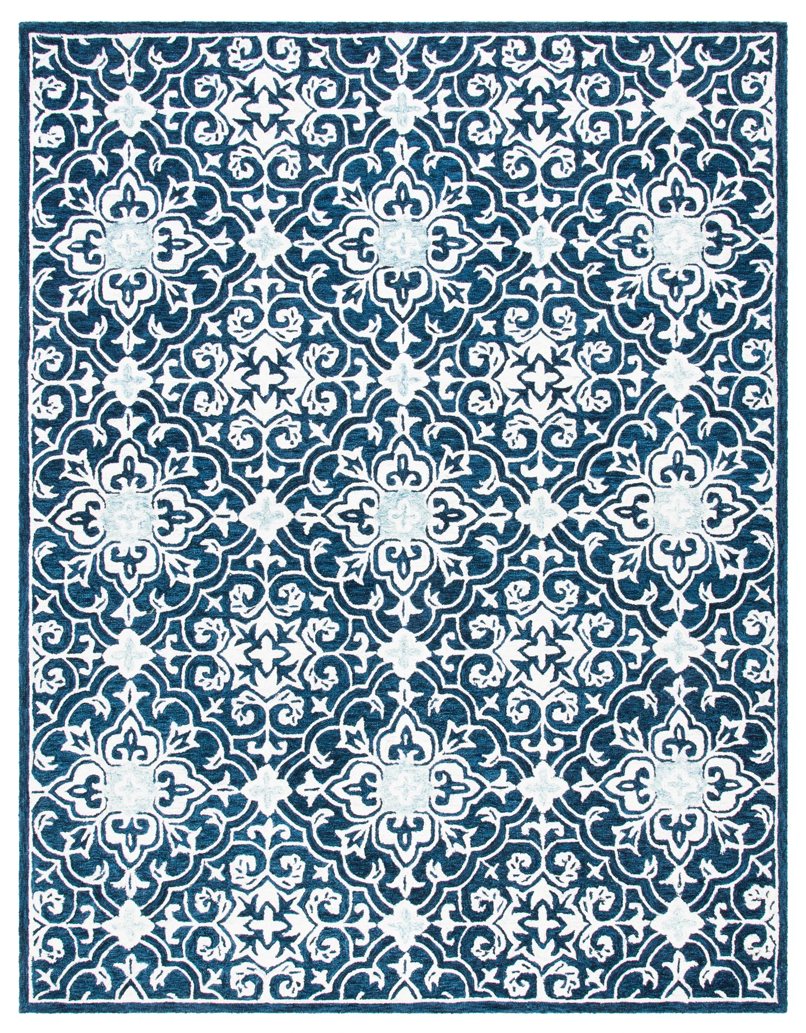 Roslyn Interlocking Tile Hand-Tufted Wool Rug in Navy / Light Blue
