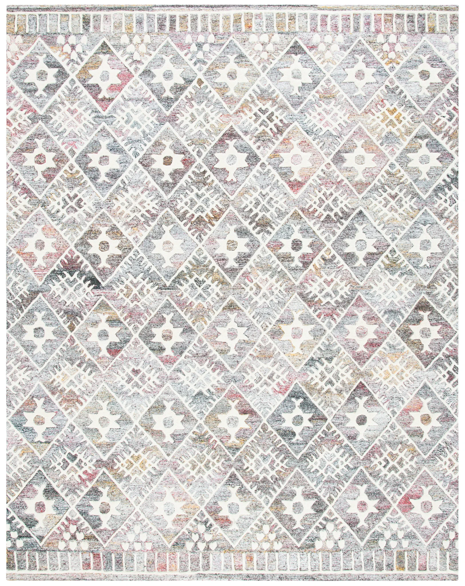 Roslyn Diamond Grid Hand-Tufted Rug in Red / Ivory