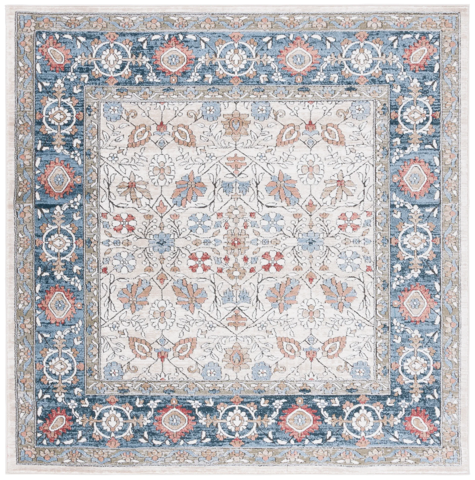 Rosewood Floral Trellis Rug in Ivory / Blue