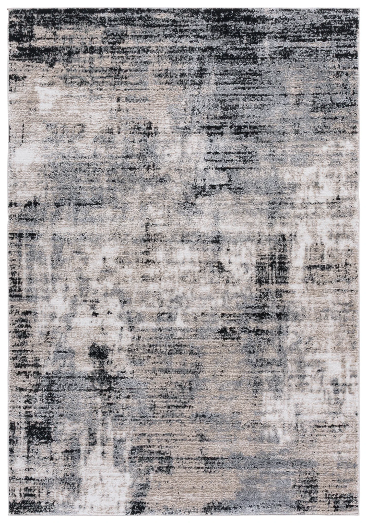 Sable Distressed Abstract Rug in Ivory / Gray Black