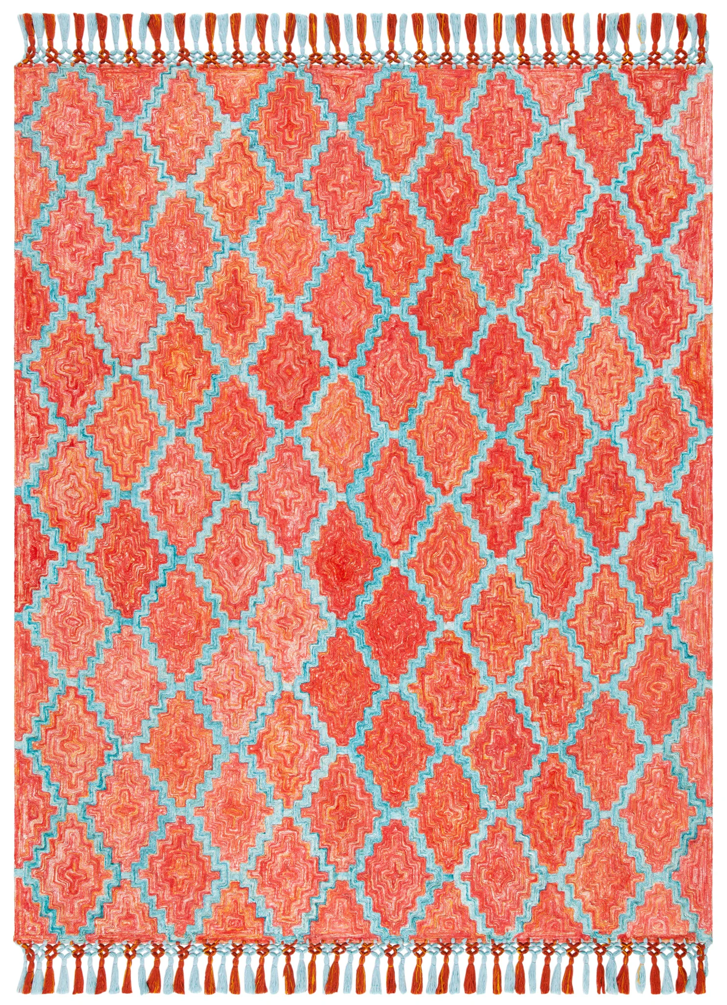 Sahara Stepped Diamond Hand-Tufted Rug in Rust / Aqua