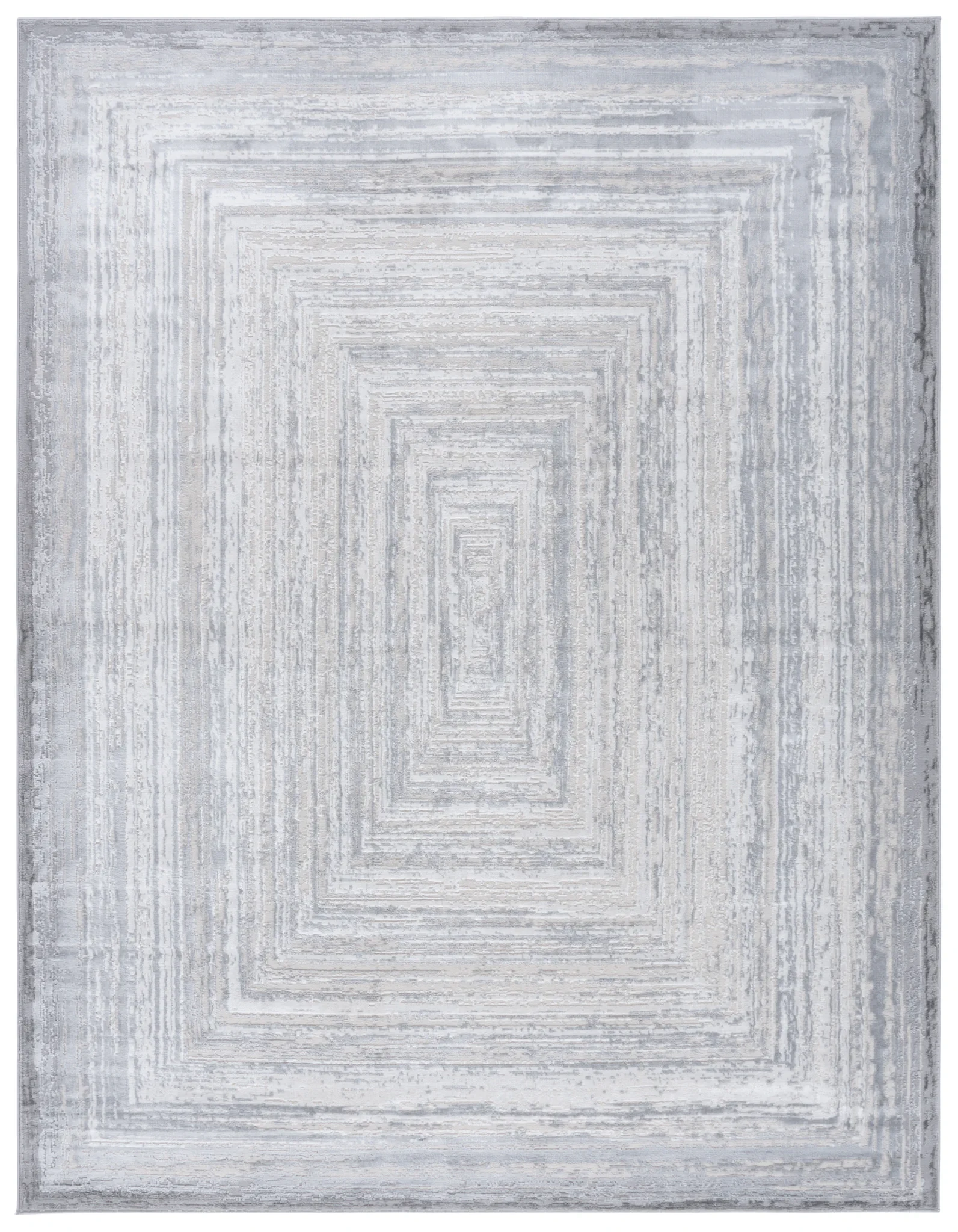 Saylor Concentric Rectangles Rug in Gray / Ivory