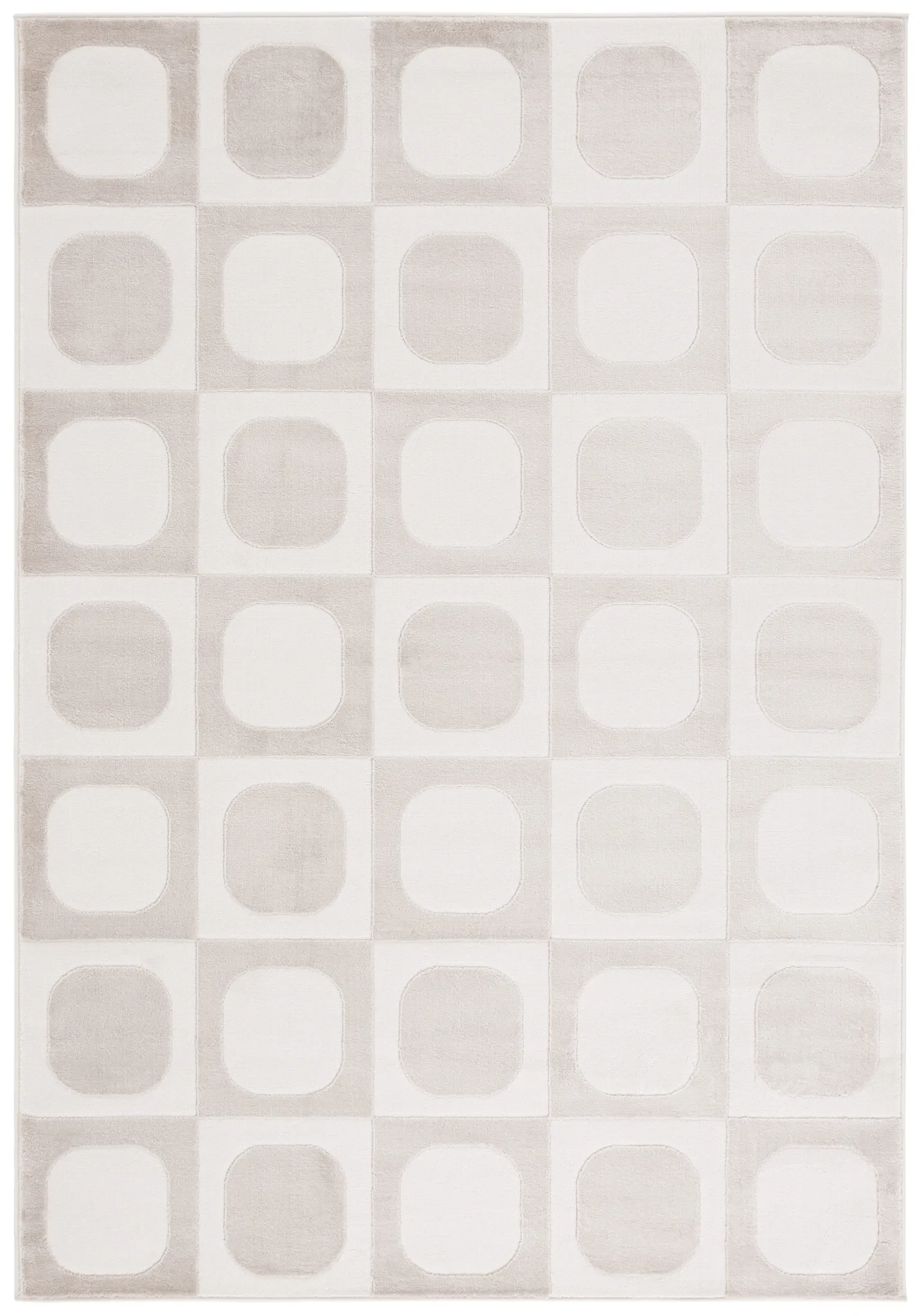 Saylor Rounded Checkerboard Rug in Beige / Ivory