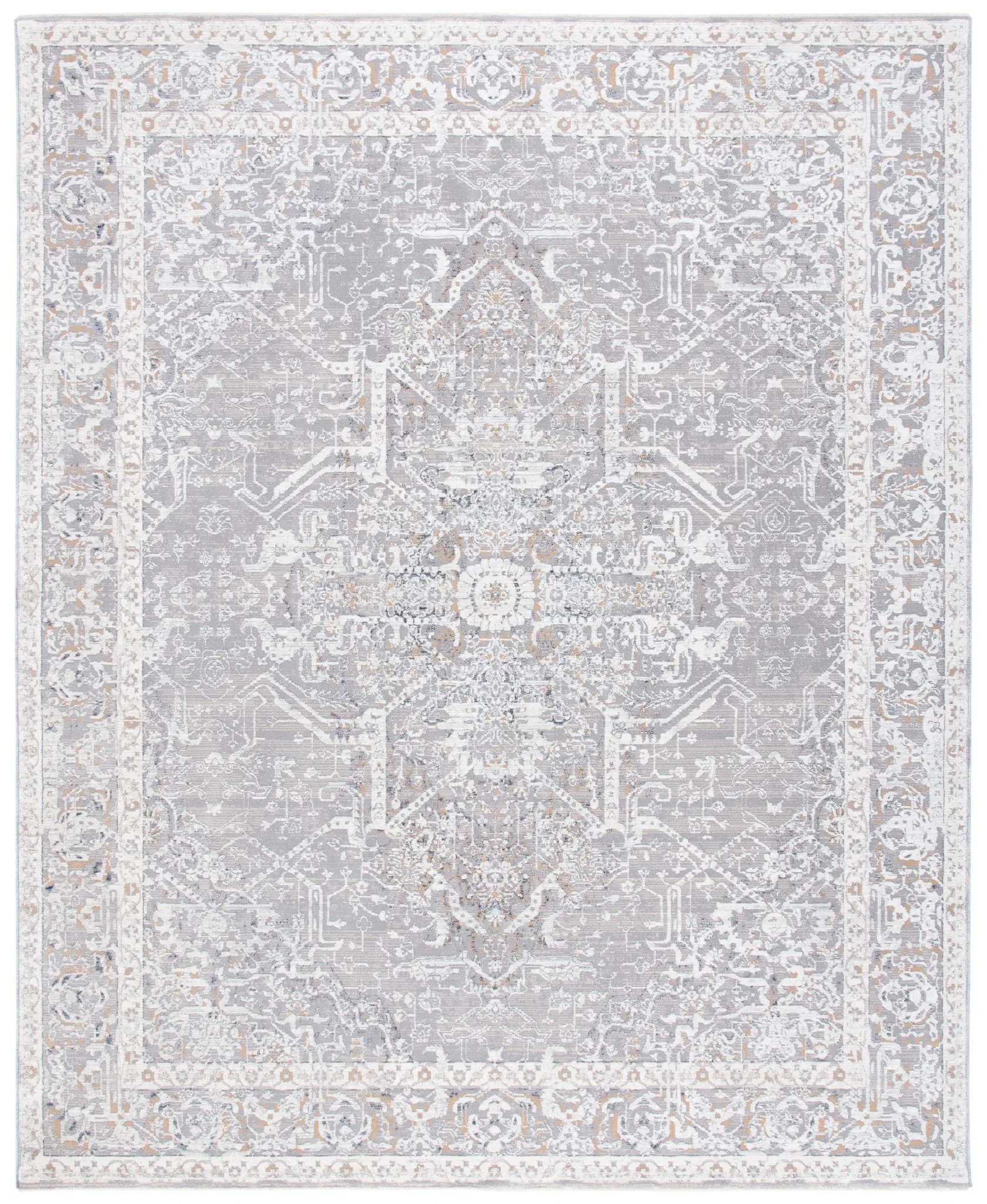 Sabrina Vintage Medallion Bordered Rug in Ivory / Light Gray